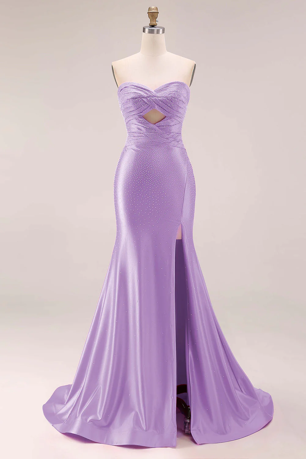 Hot Pink Beaded Mermaid Cut Out Ruched Strapless Long Prom Dress with Slit - Image 13
