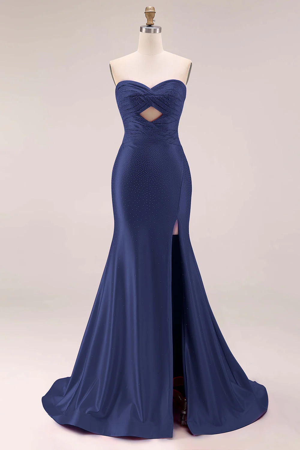 Hot Pink Beaded Mermaid Cut Out Ruched Strapless Long Prom Dress with Slit - Image 14