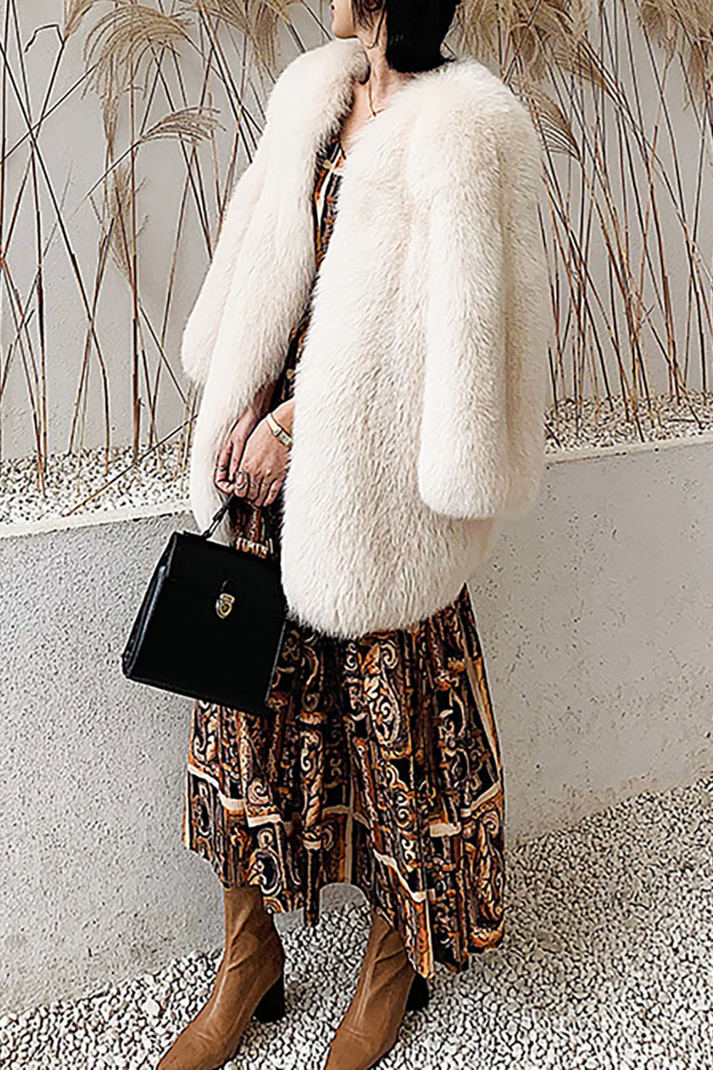 Hot Pink Shawl Lapel Oversized Faux Fur Women Coat - Image 7