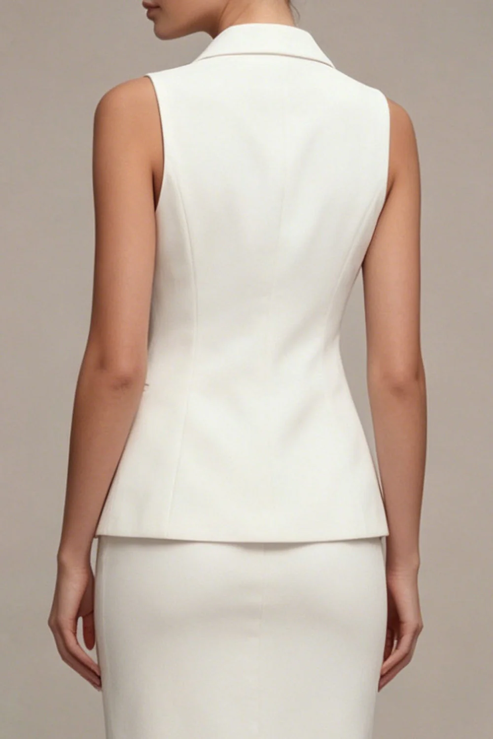 Ivory 2 Piece Notched Lapel Sheath Single Breasted Midi Business Dress - Image 4