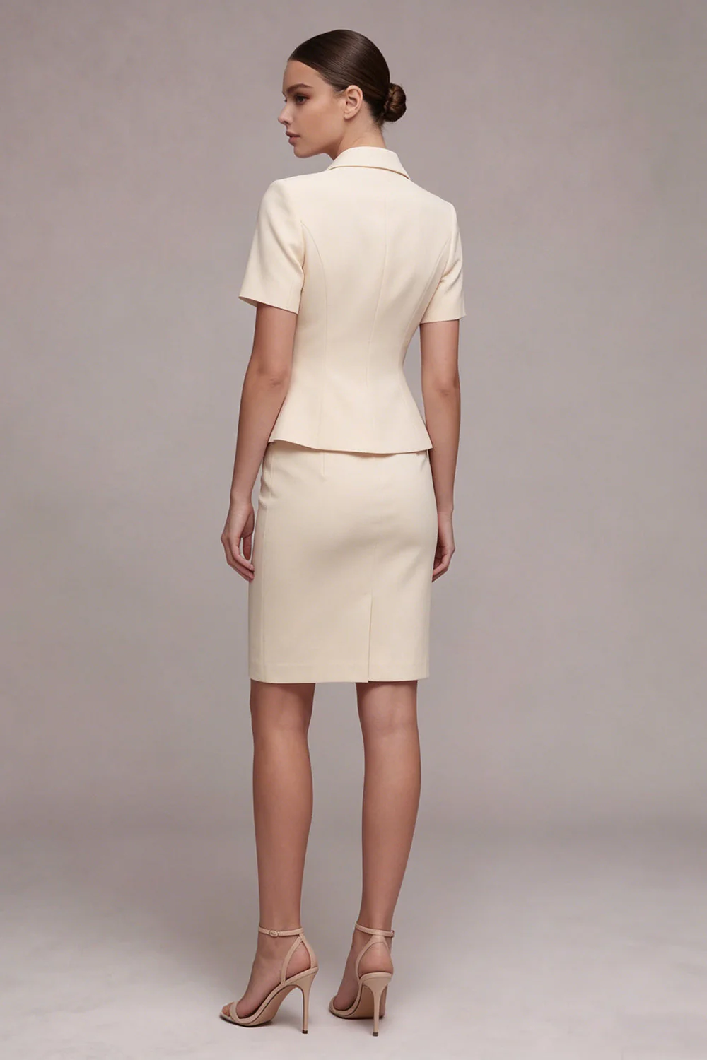 Ivory 2 Piece Peak Lapel Short Sleeves Business Dress - Image 2
