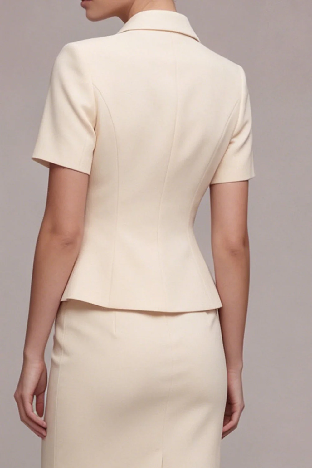Ivory 2 Piece Peak Lapel Short Sleeves Business Dress - Image 4