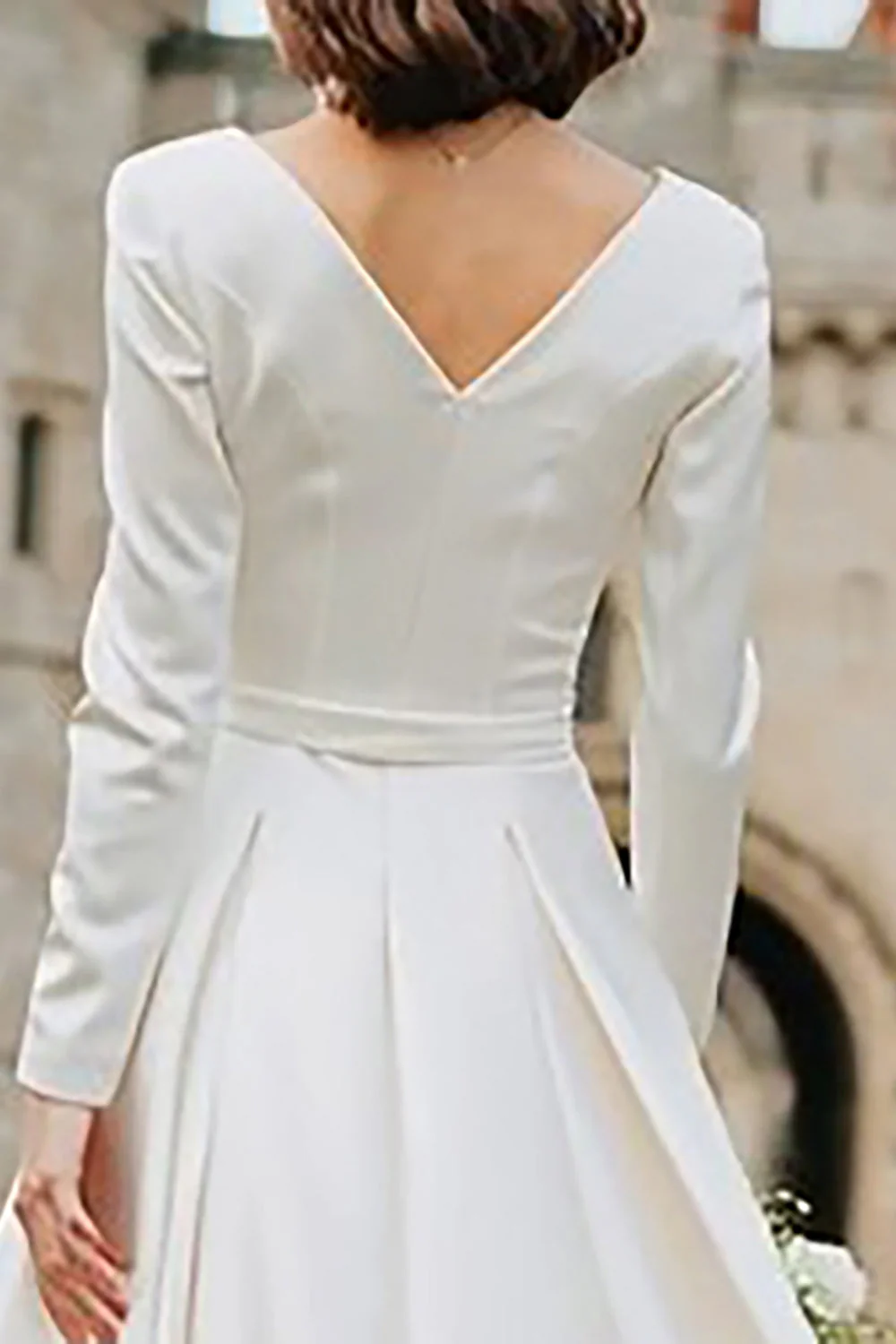Ivory A Line Bateau Neck Long Engagement Dress with Long Sleeves - Image 4