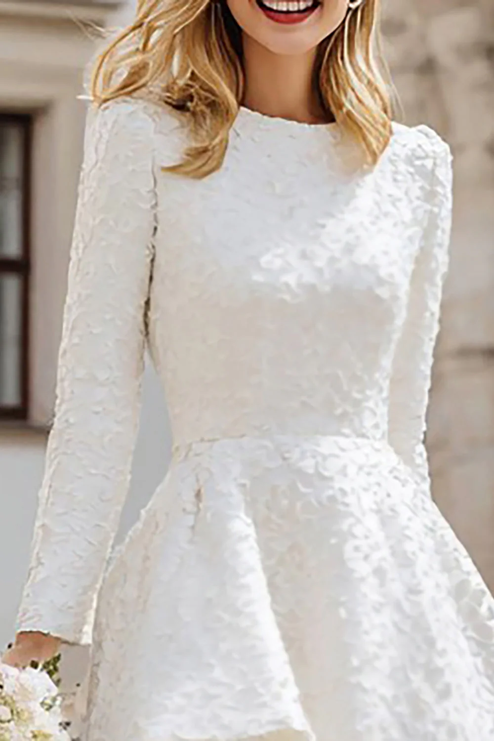 Ivory A Line Bateau Neck Long Sleeve High-Low Engagement Dress - Image 3