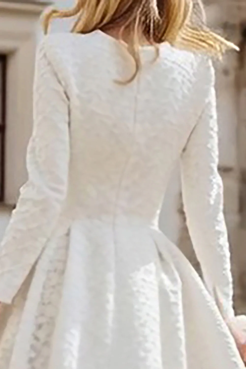 Ivory A Line Bateau Neck Long Sleeve High-Low Engagement Dress - Image 4