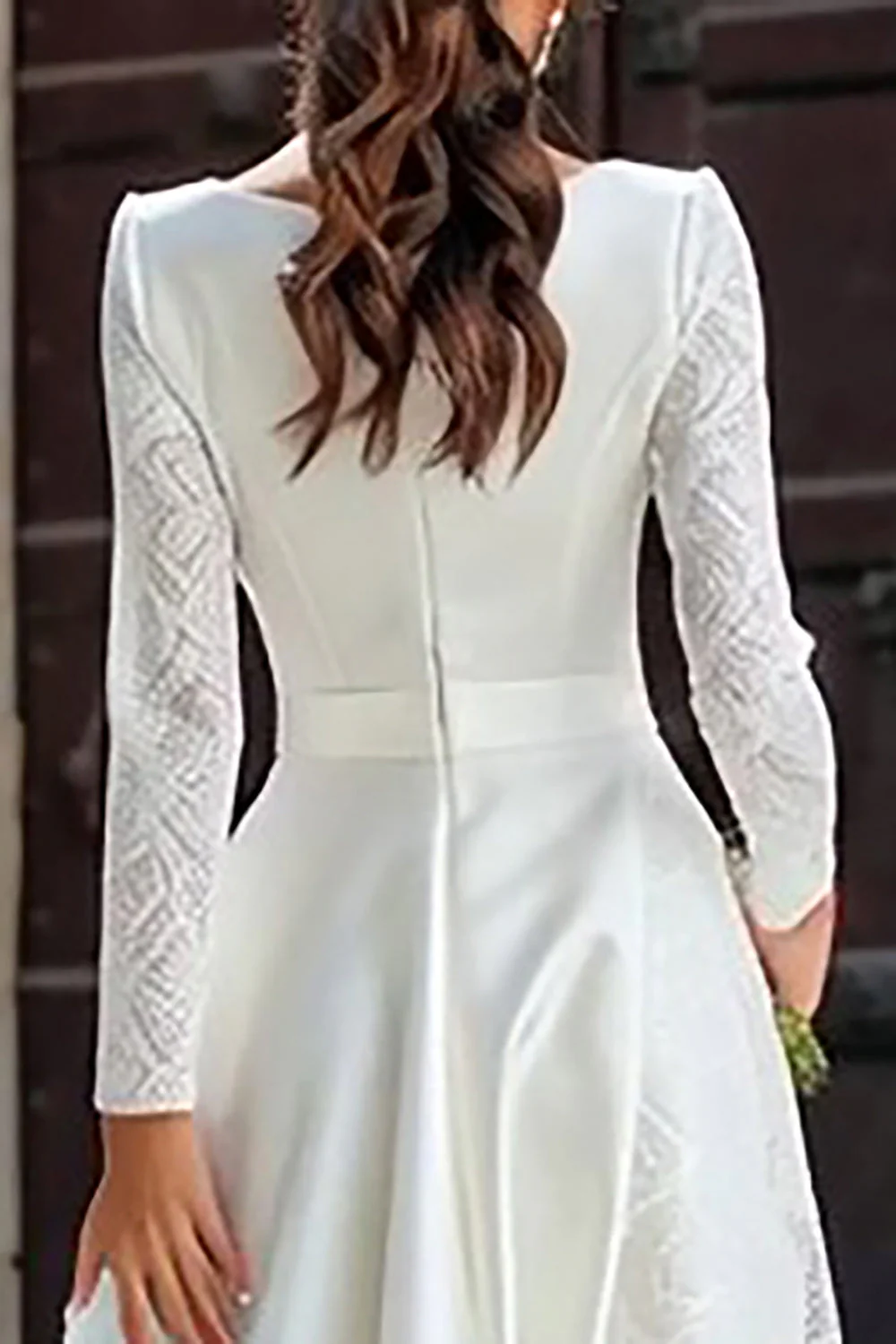 Ivory A Line Boat Neck Wedding Reception Dress with Lace - Image 4