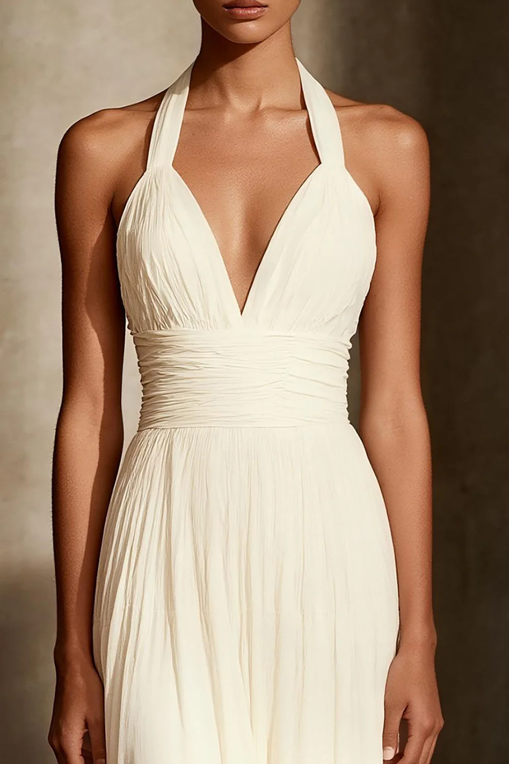 Ivory A-Line Halter Backless Long Formal Dress - Image 3