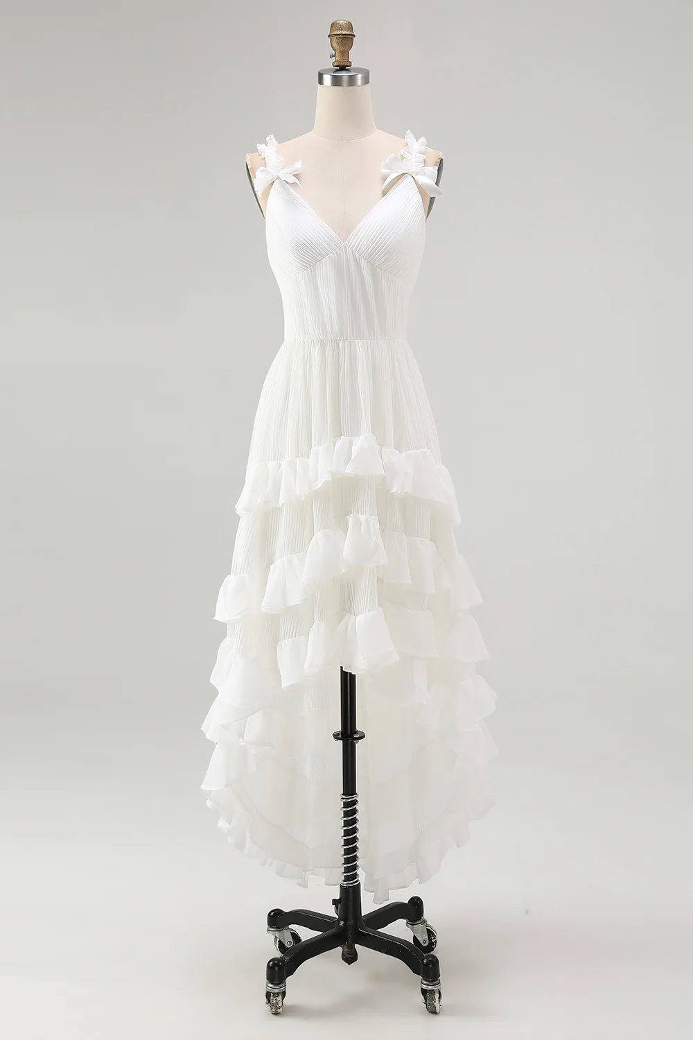 Ivory A Line High Low Tiered Ruffled Holiday Dress - Image 3