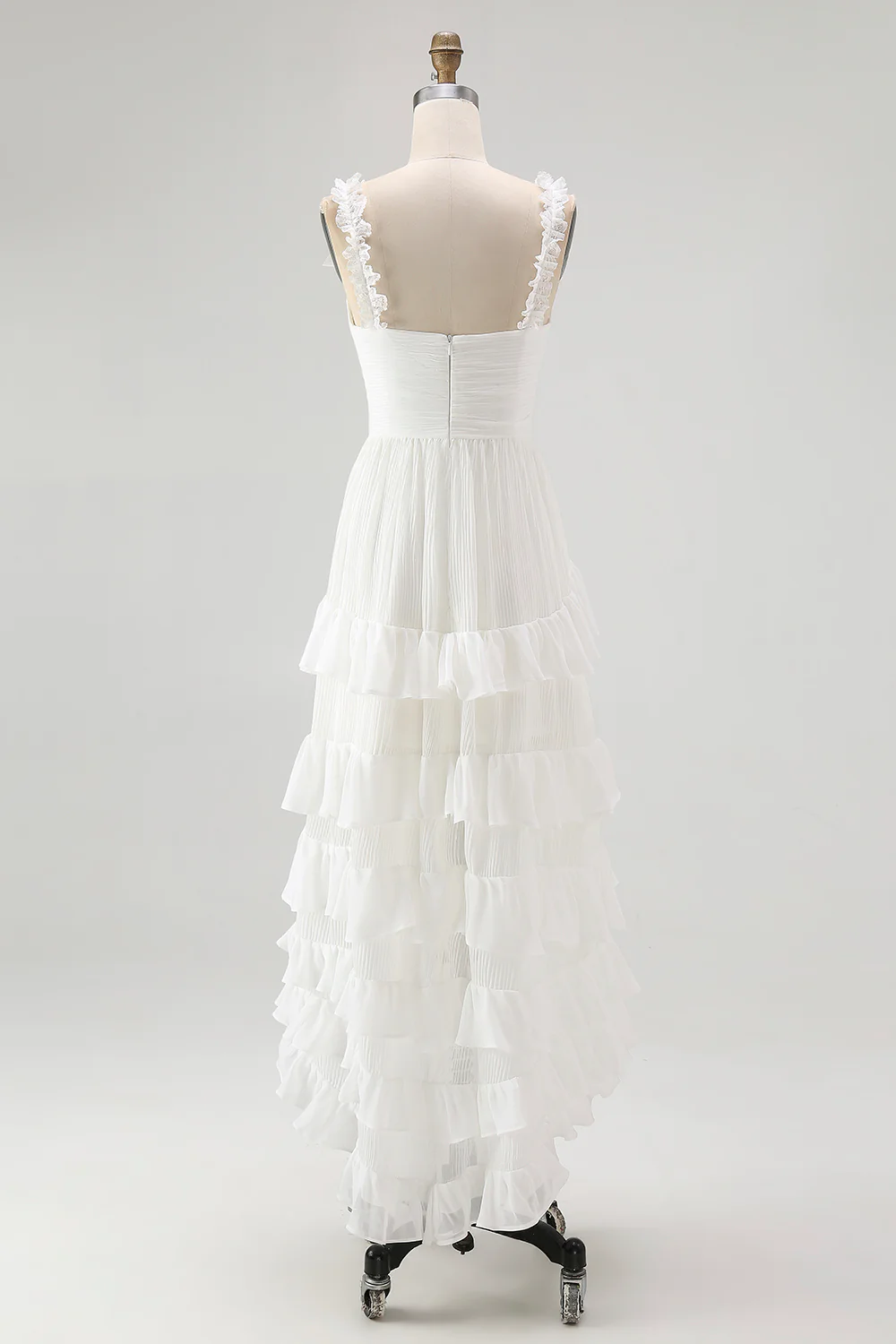 Ivory A Line High Low Tiered Ruffled Holiday Dress - Image 4