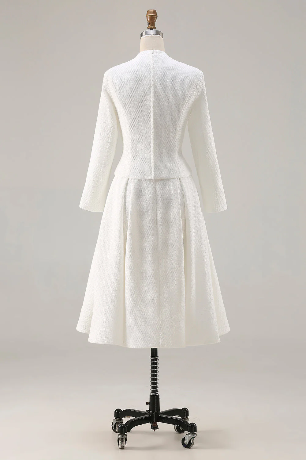 Ivory A Line Round Neck Long Sleeve Midi Work Dress - Image 2