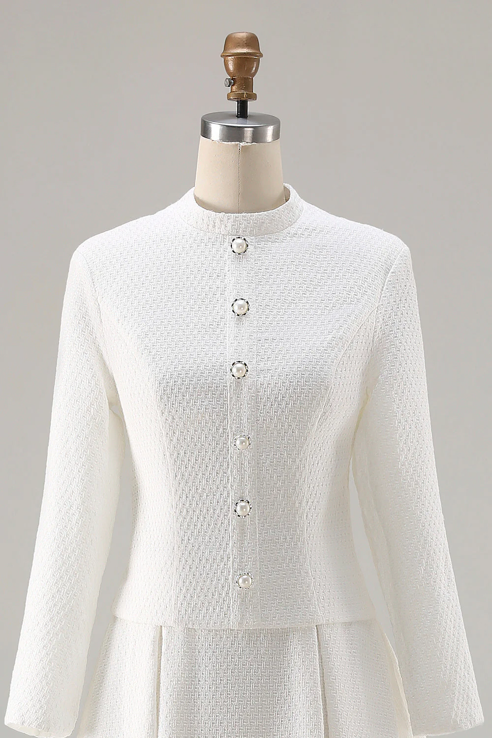 Ivory A Line Round Neck Long Sleeve Midi Work Dress - Image 4