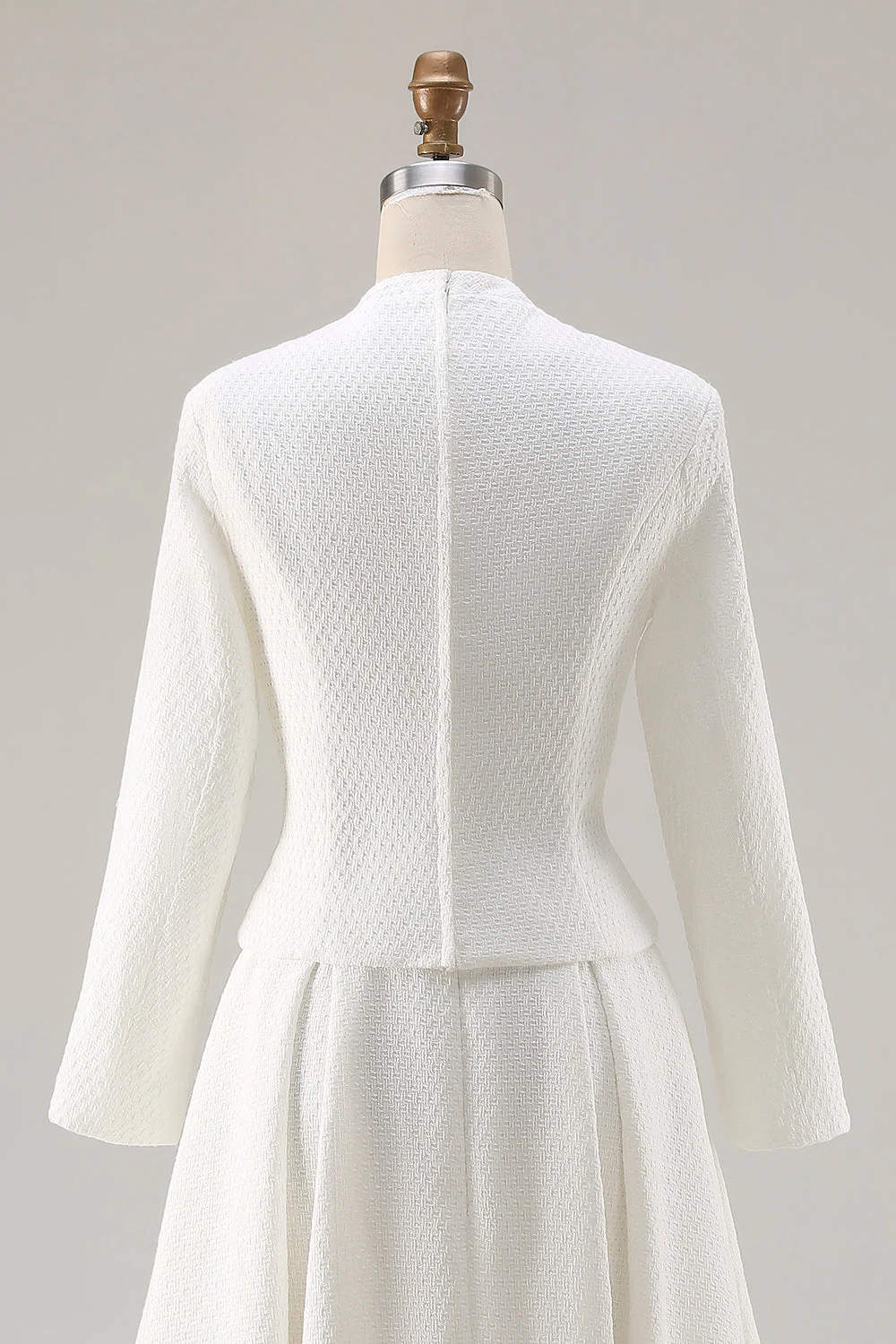 Ivory A Line Round Neck Long Sleeve Midi Work Dress - Image 5