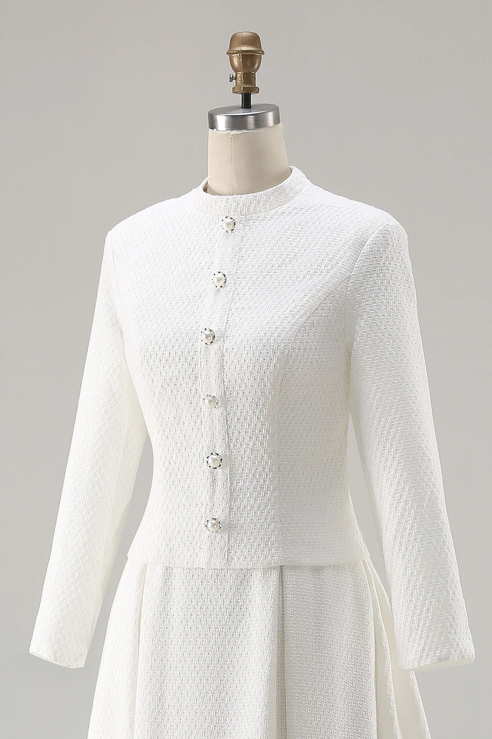 Ivory A Line Round Neck Long Sleeve Midi Work Dress - Image 6