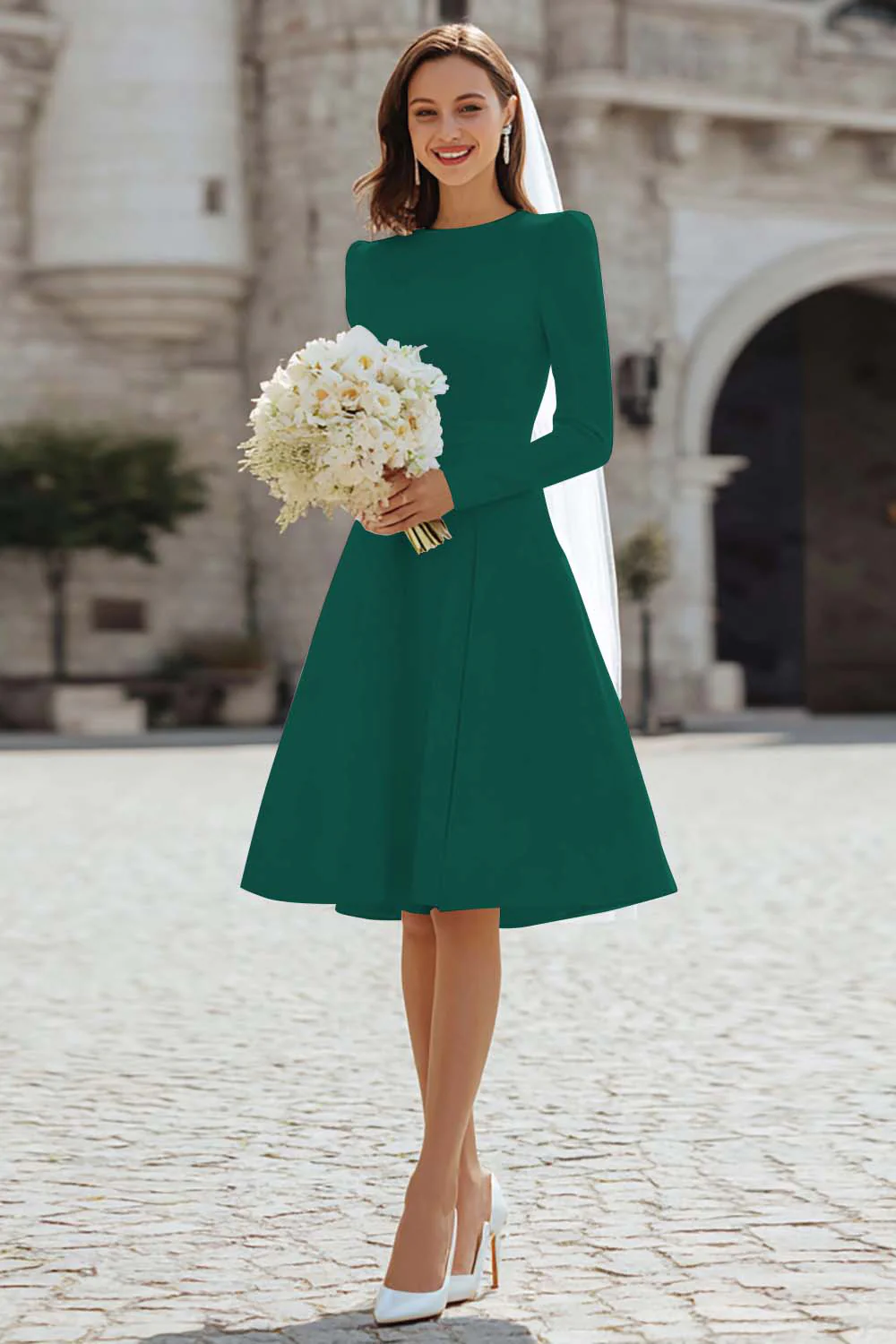 Ivory A-Line Satin Midi Engagement Dress - Image 10