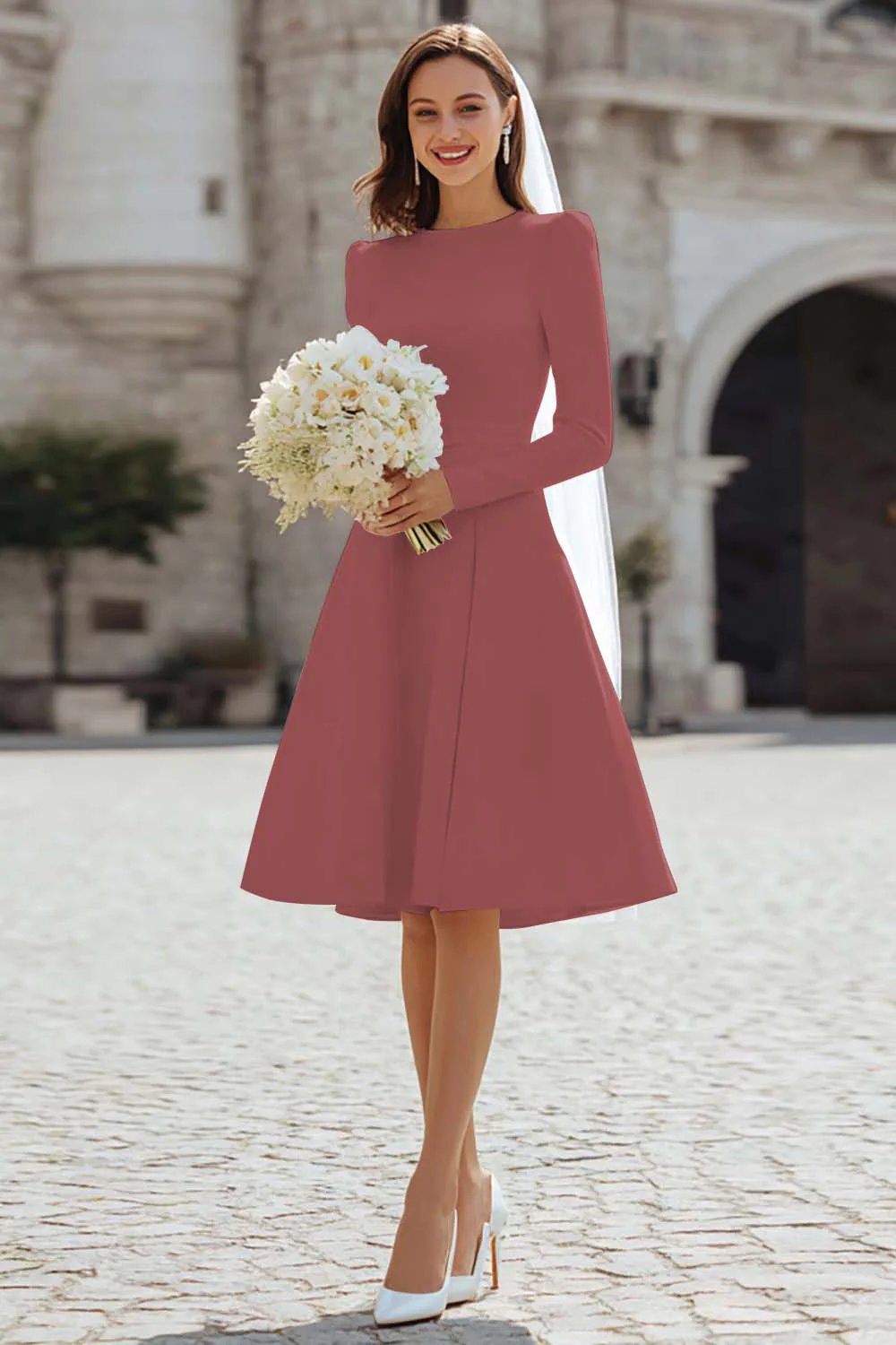 Ivory A-Line Satin Midi Engagement Dress - Image 12