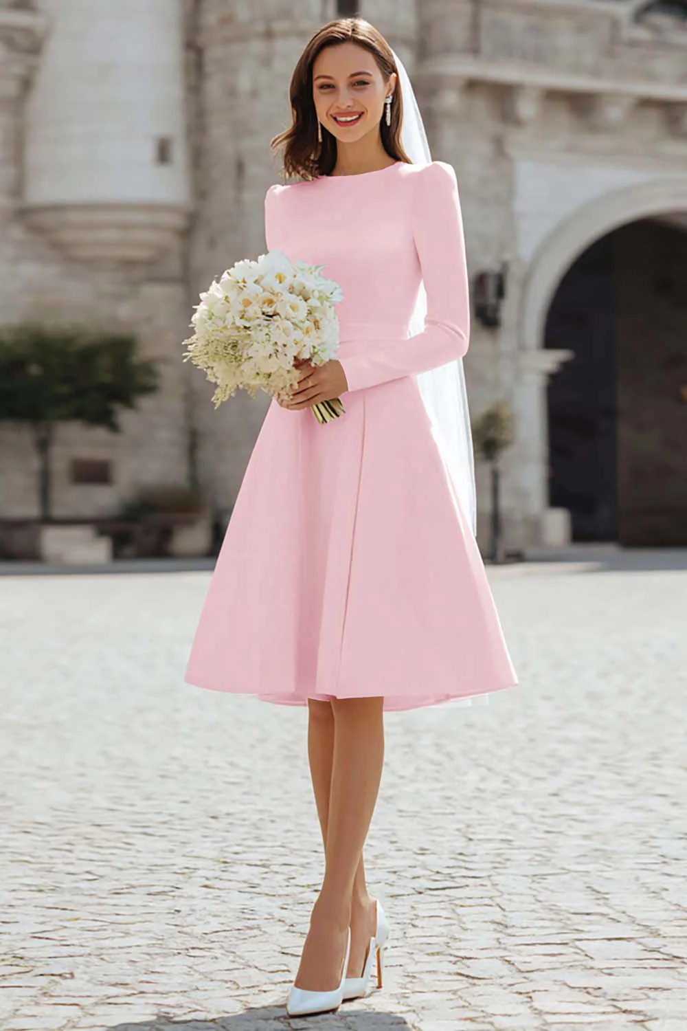 Ivory A-Line Satin Midi Engagement Dress - Image 13