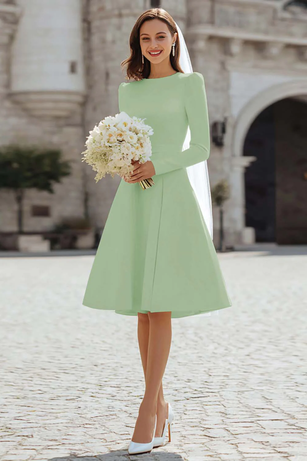 Ivory A-Line Satin Midi Engagement Dress - Image 14