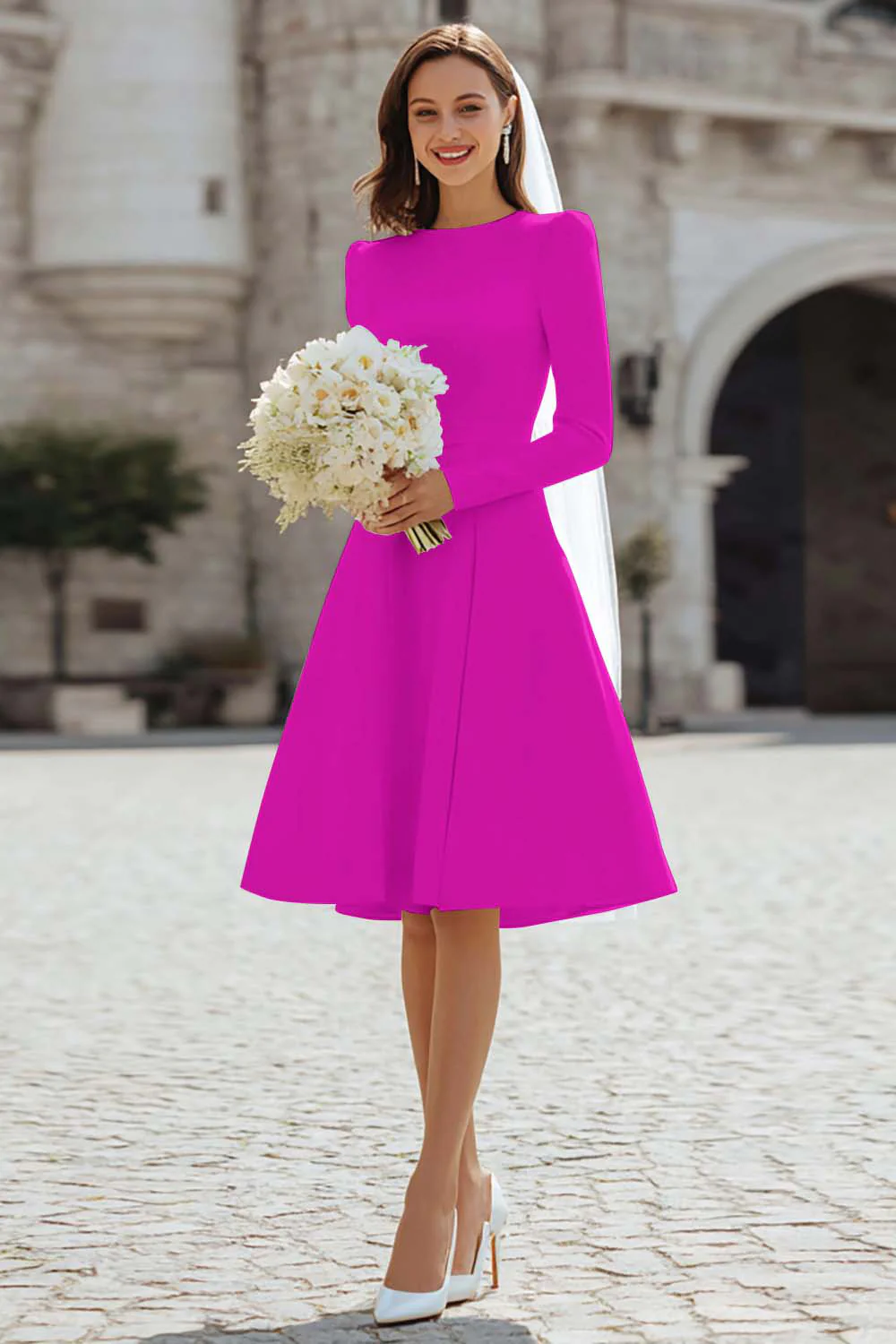 Ivory A-Line Satin Midi Engagement Dress - Image 16