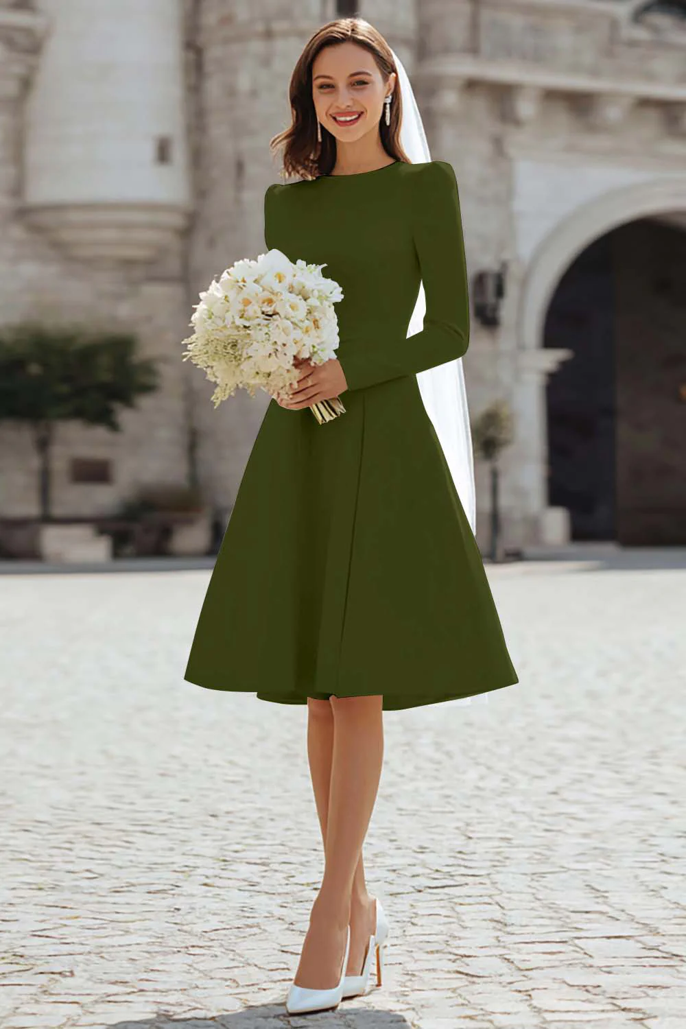 Ivory A-Line Satin Midi Engagement Dress - Image 18