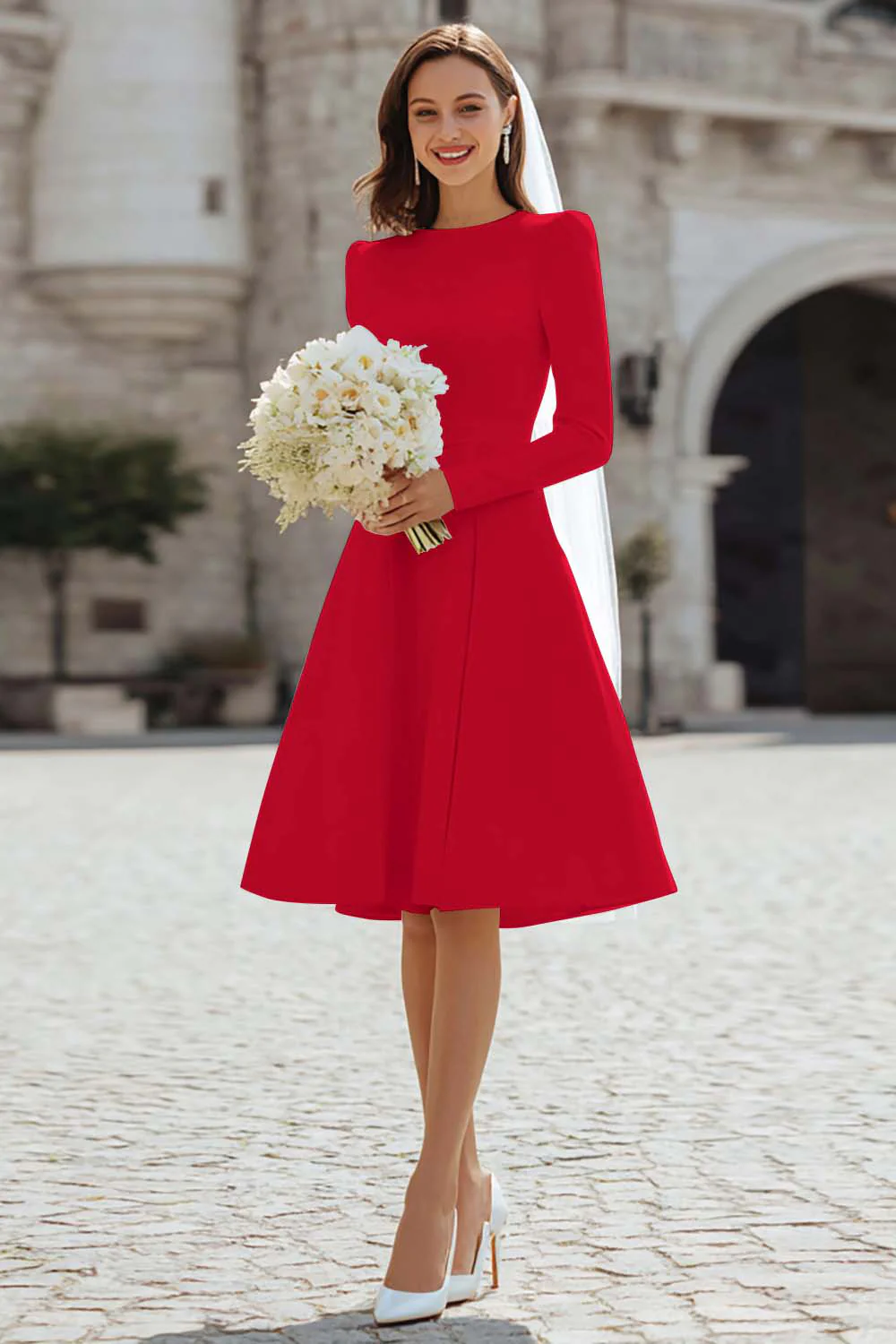 Ivory A-Line Satin Midi Engagement Dress - Image 19