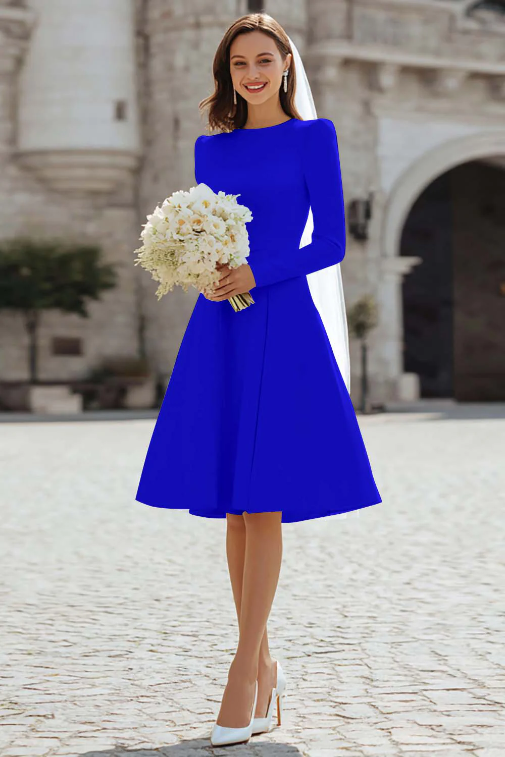 Ivory A-Line Satin Midi Engagement Dress - Image 20