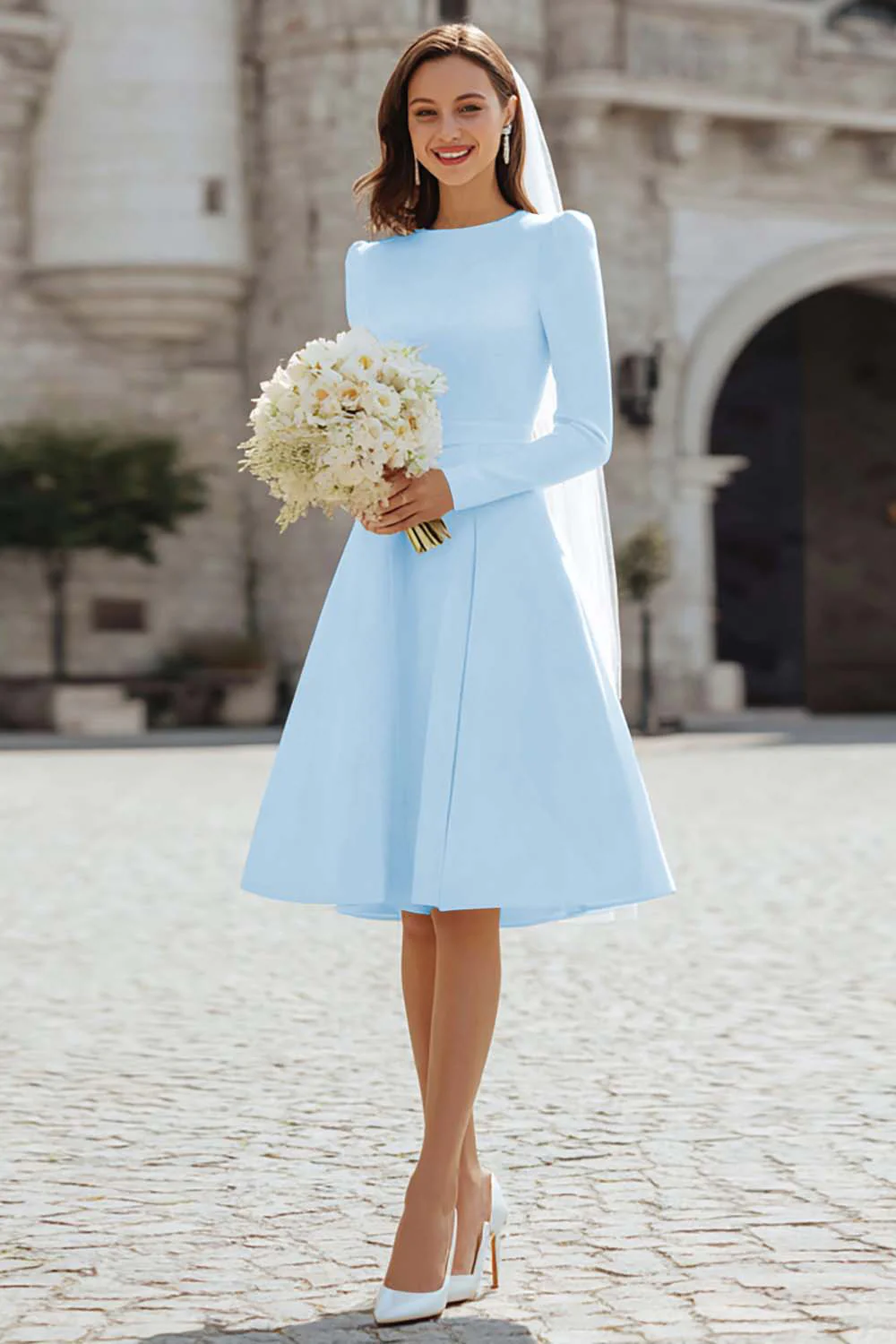Ivory A-Line Satin Midi Engagement Dress - Image 21