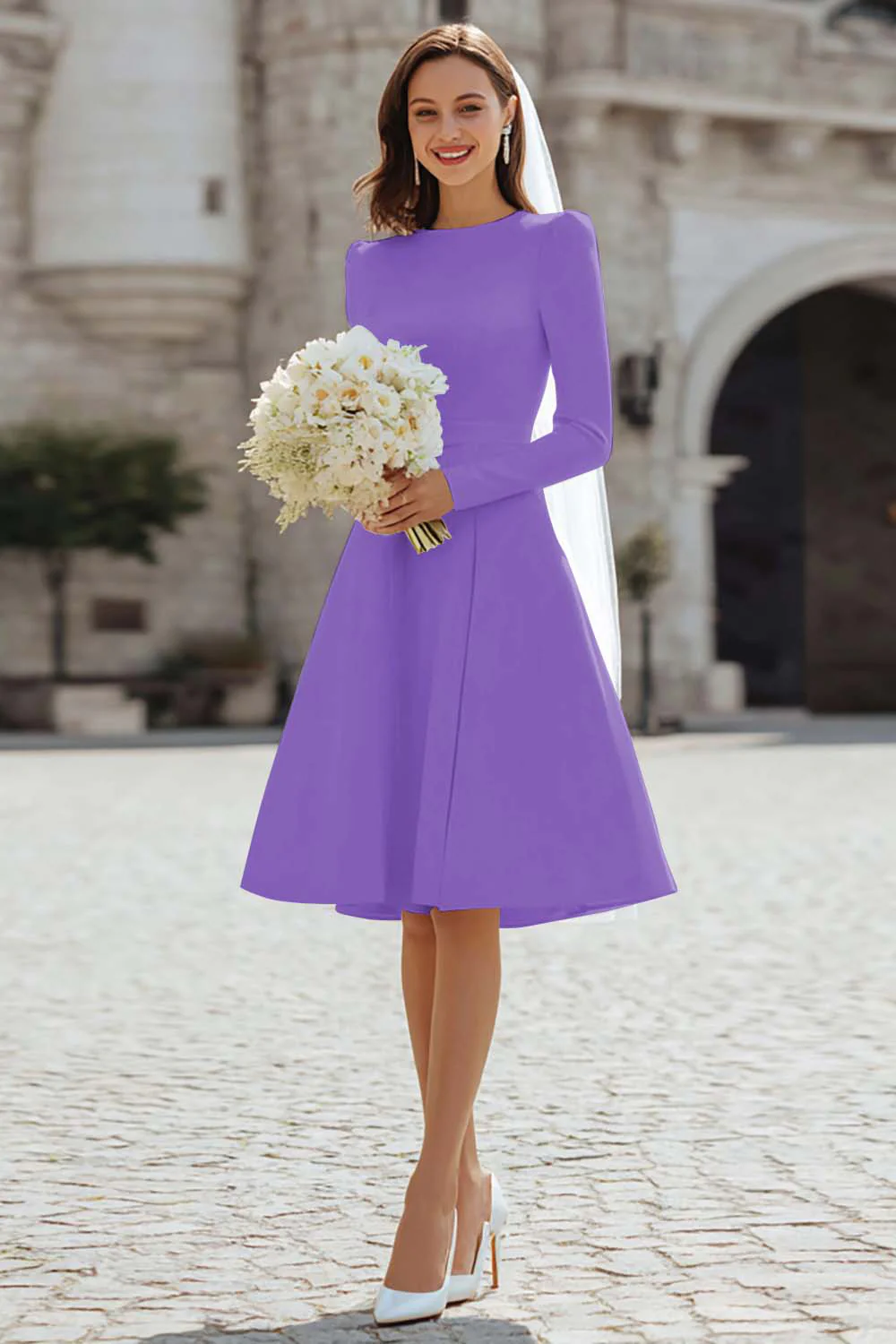 Ivory A-Line Satin Midi Engagement Dress - Image 22