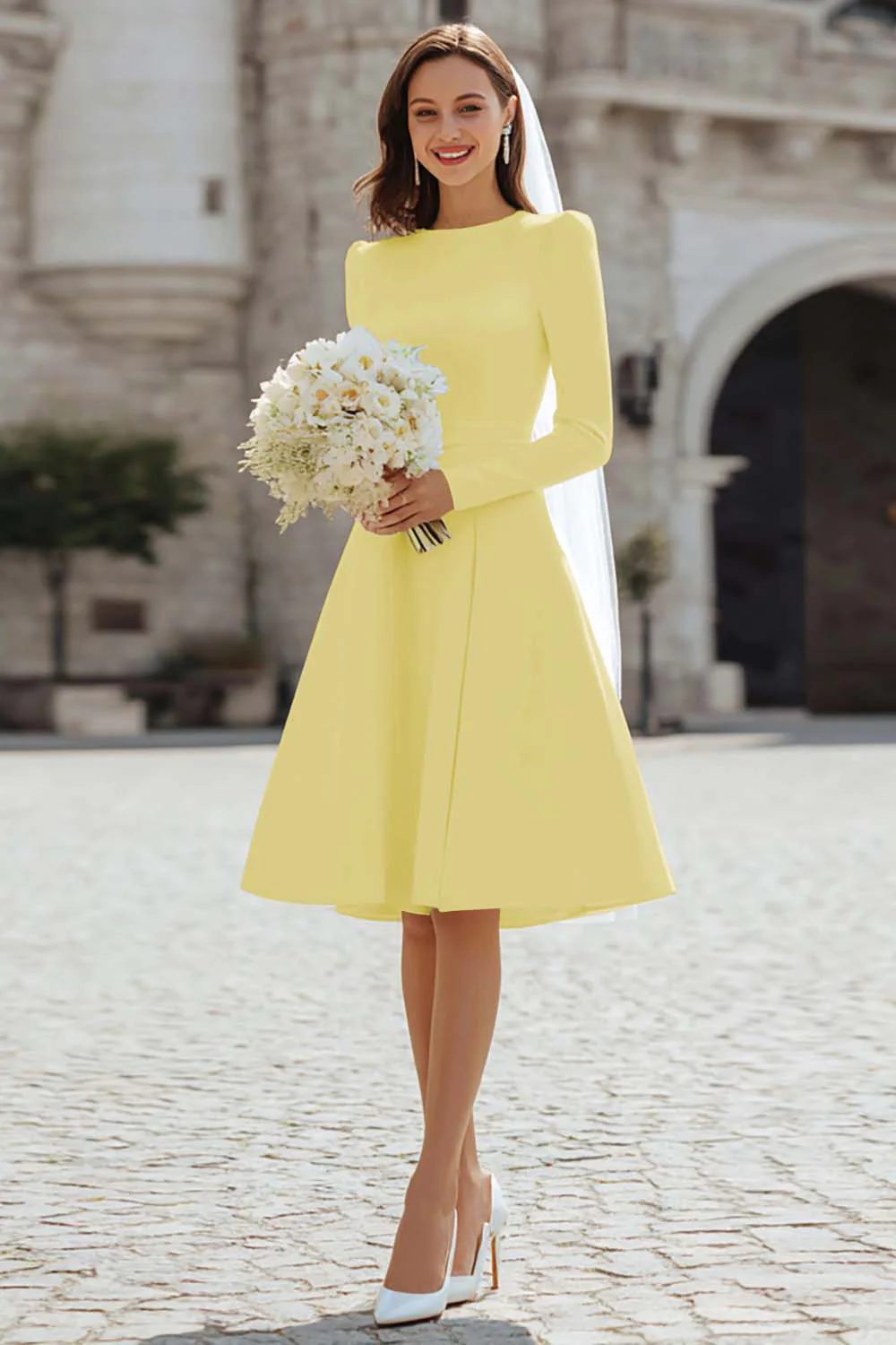 Ivory A-Line Satin Midi Engagement Dress - Image 23