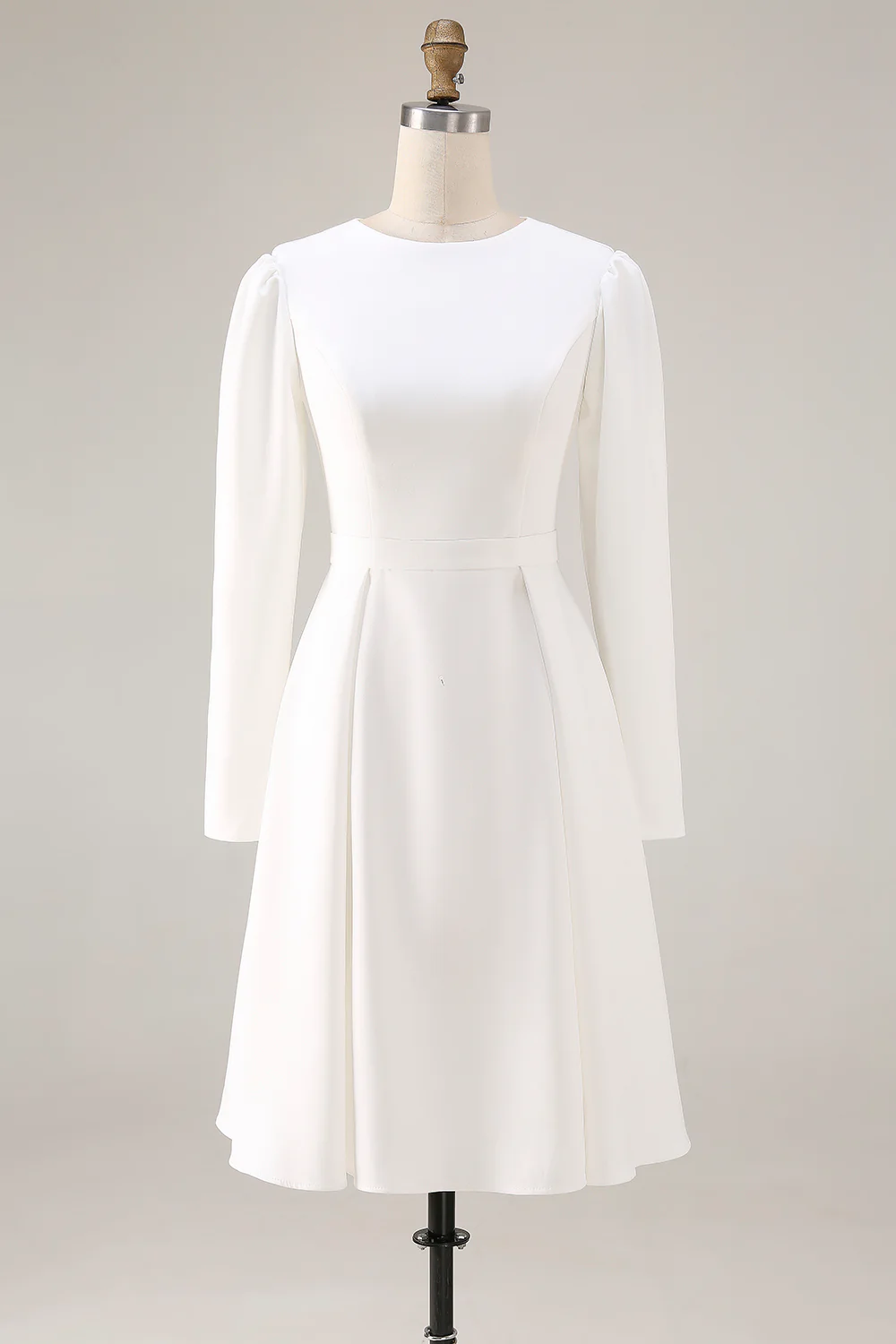 Ivory A-Line Satin Midi Engagement Dress - Image 3