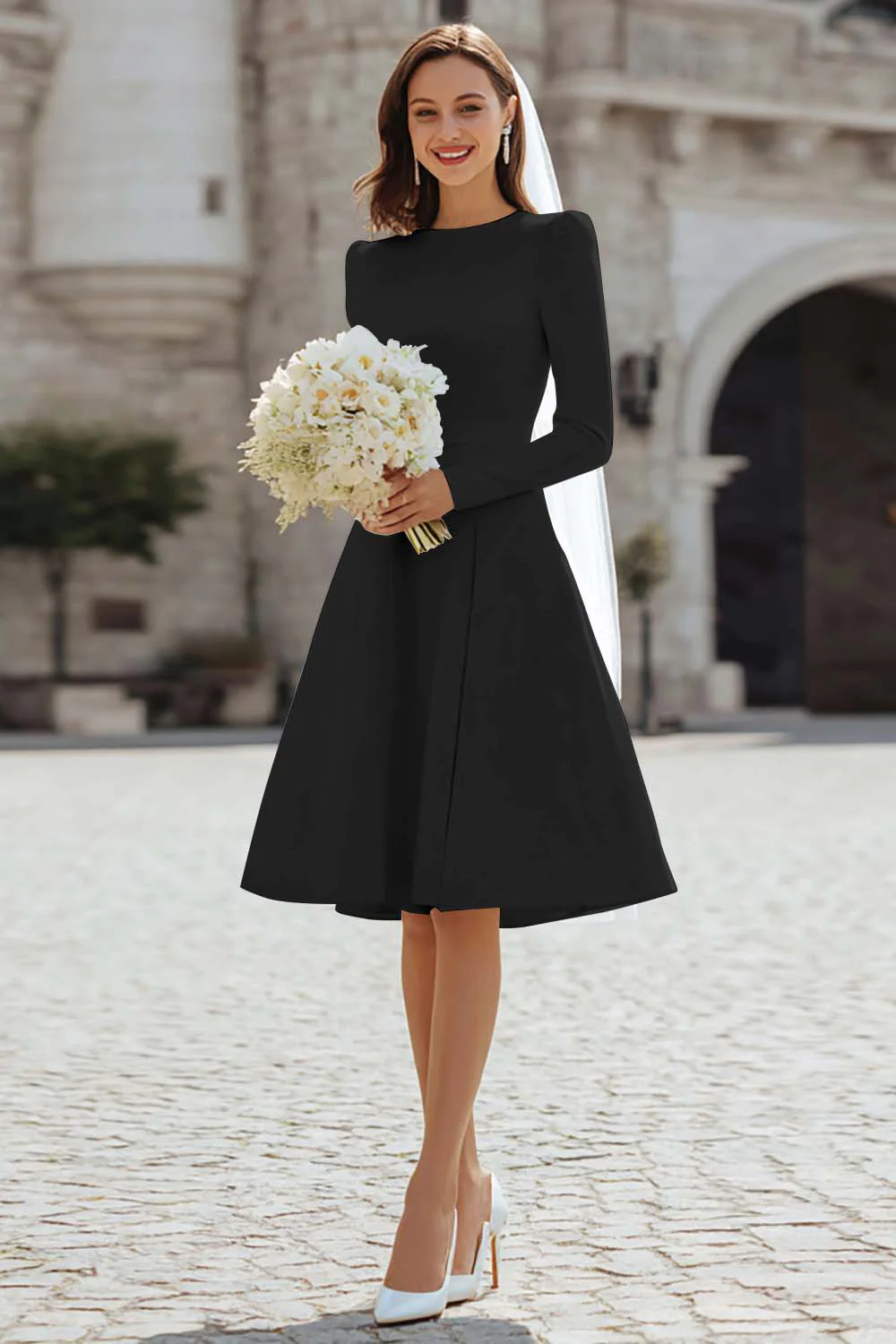 Ivory A-Line Satin Midi Engagement Dress - Image 7
