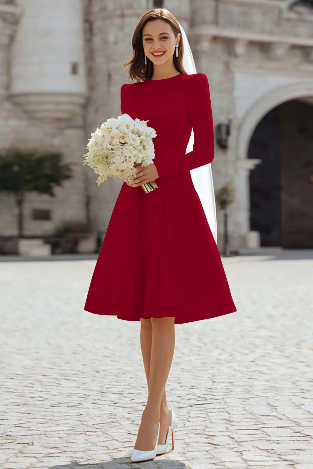 Ivory A-Line Satin Midi Engagement Dress - Image 8