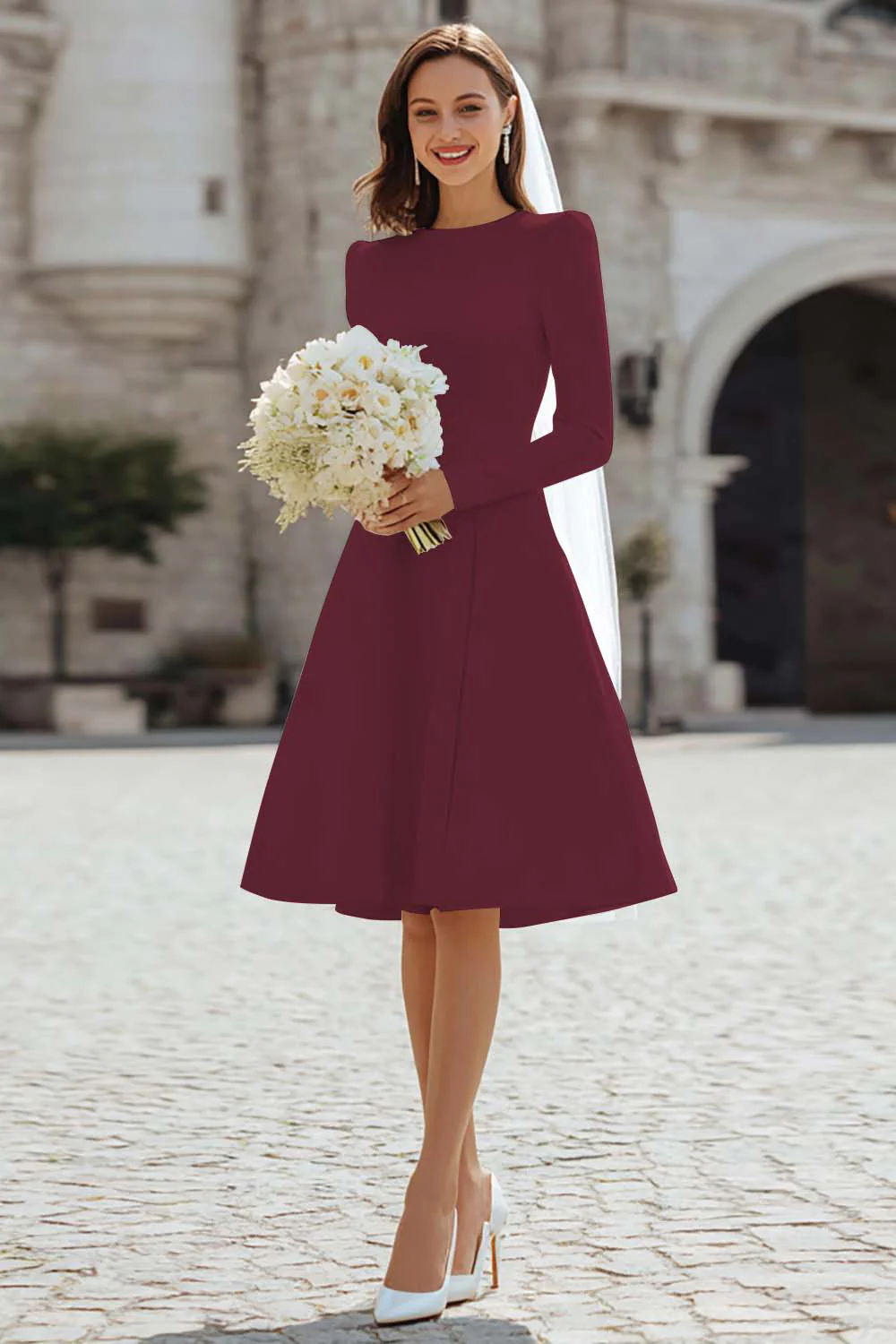 Ivory A-Line Satin Midi Engagement Dress - Image 9
