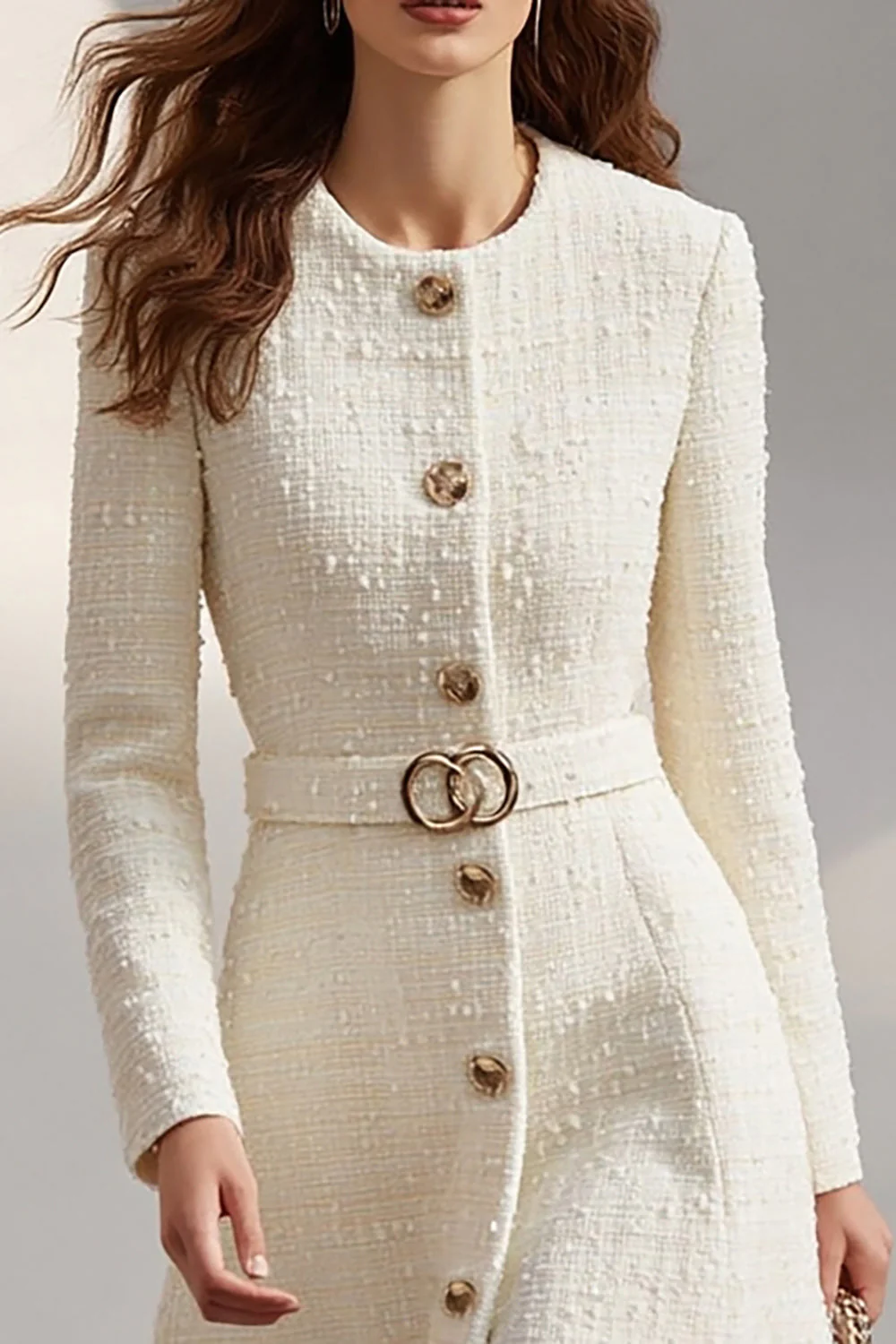 Ivory A Line Single-breasted Work Dress With Belt - Image 2