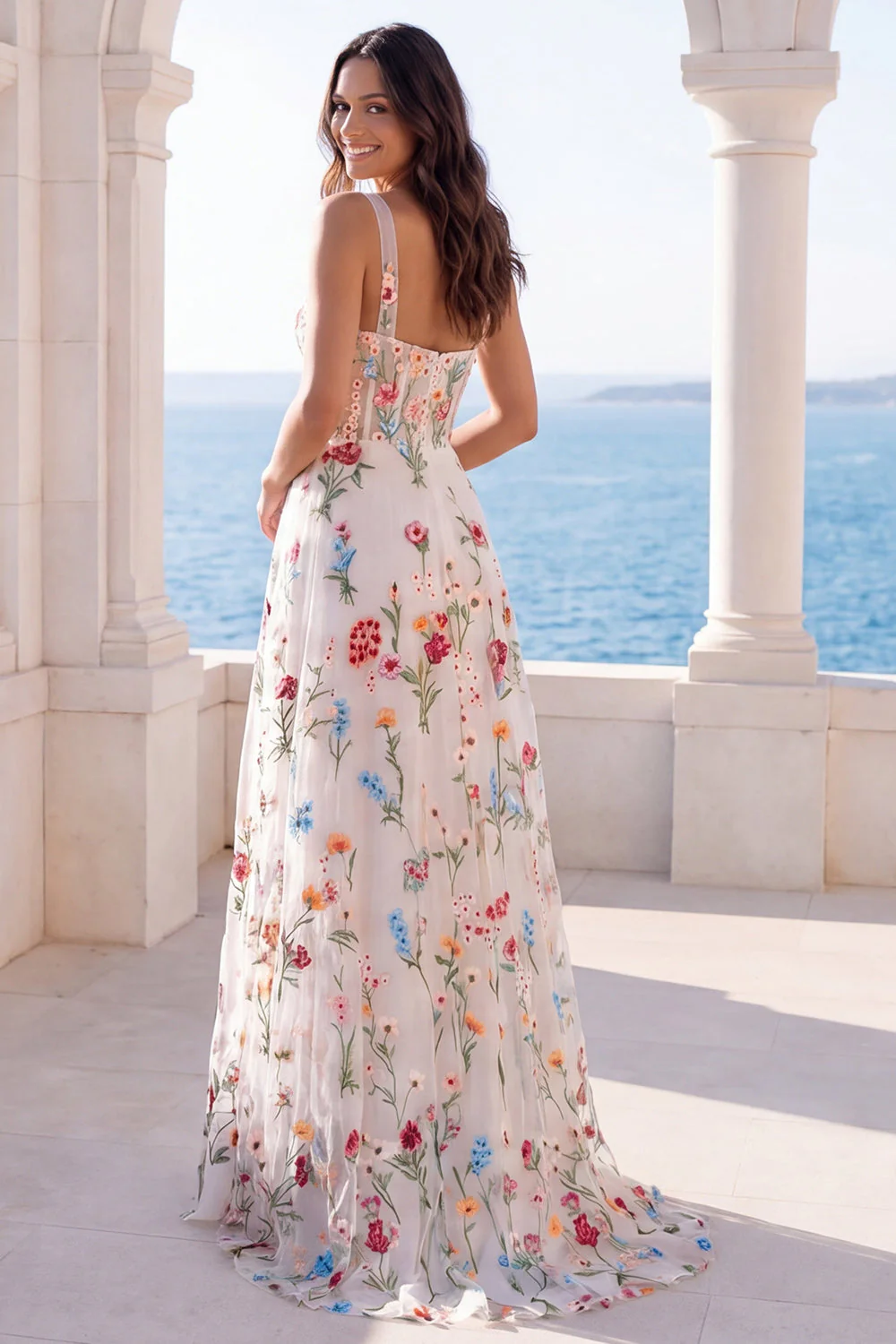 Ivory A Line Square Neck Floral Wedding Dress - Image 2