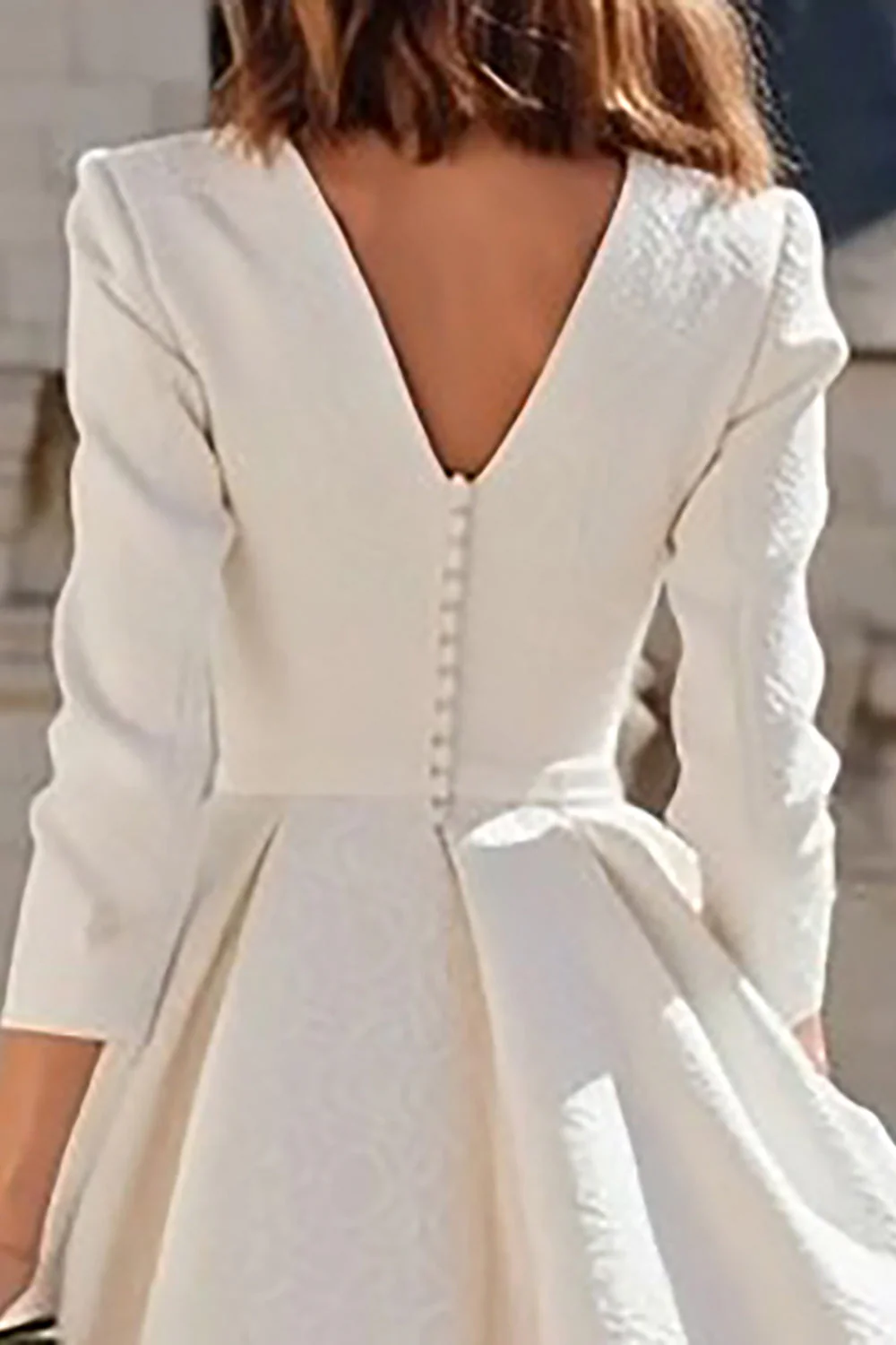 Ivory A Line V-Neck Midi Engagement Dress with 3/4 Sleeves - Image 4