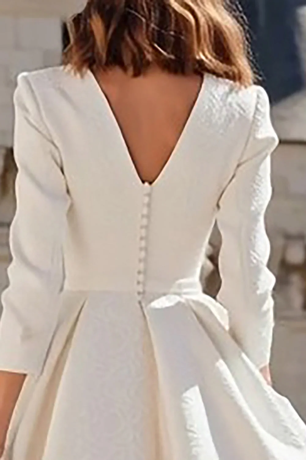 Ivory A Line V Neck Midi Registry Office Wedding Dress - Image 4