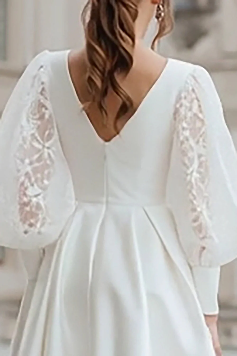 Ivory A-Line V-Neck Mini Satin Engagement Dress - Image 4