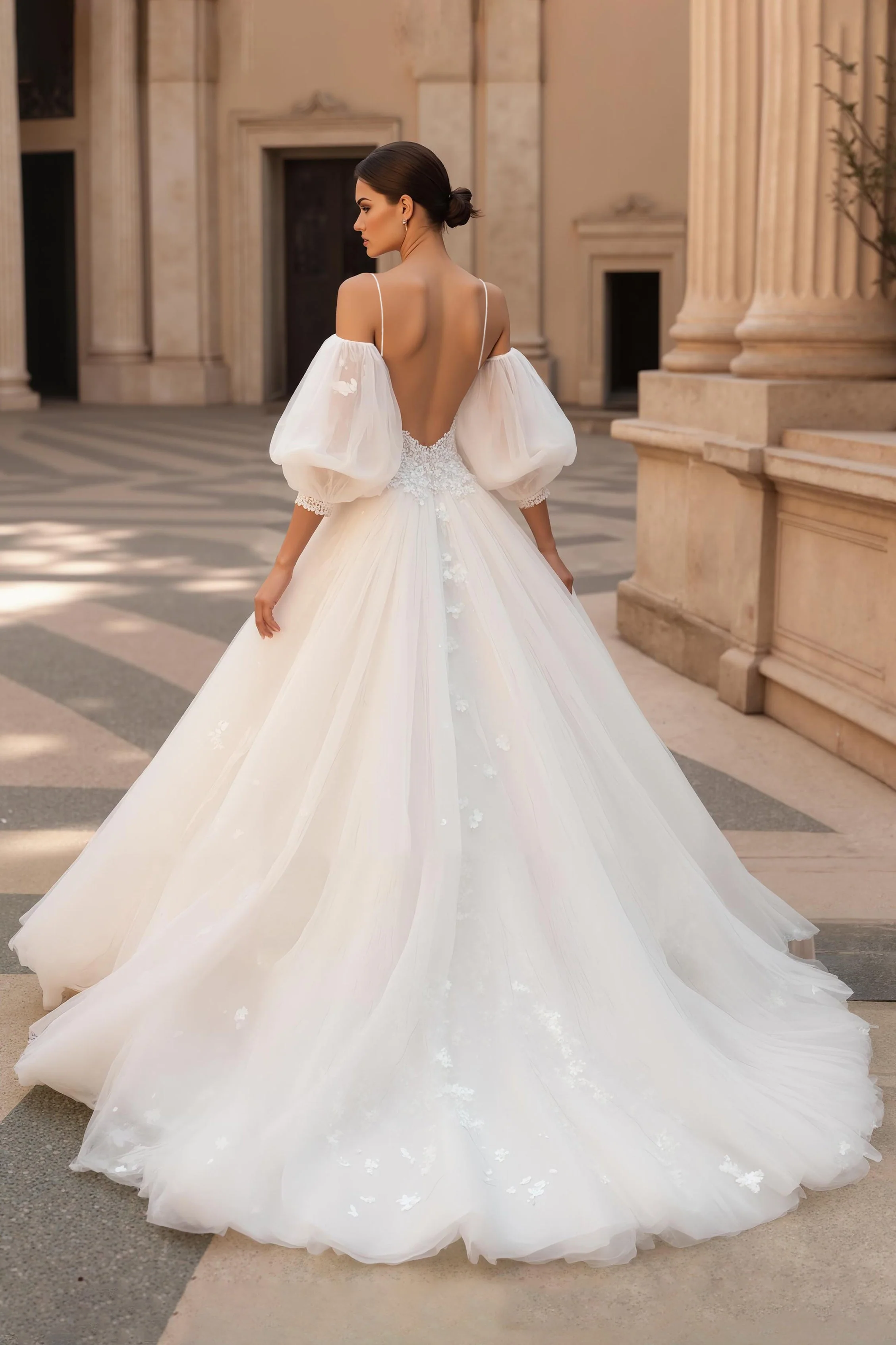 Ivory Appliqued A Line Sweep Train Wedding Dress - Image 2