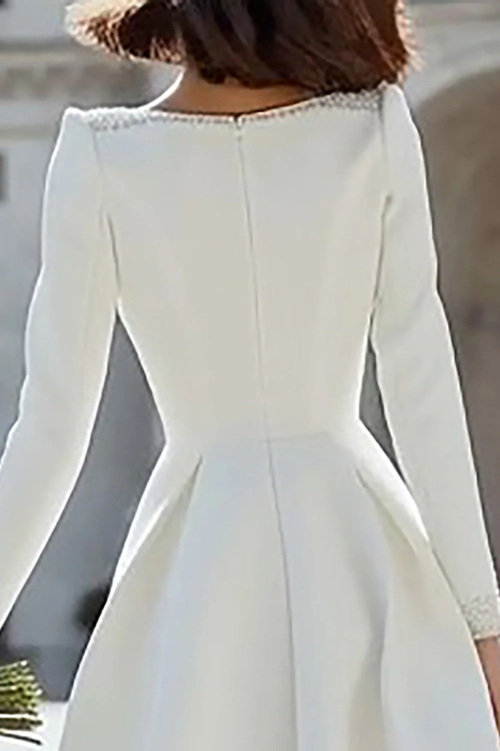 Ivory Beaded V Neck A Line Midi Engagement Dress - Image 4