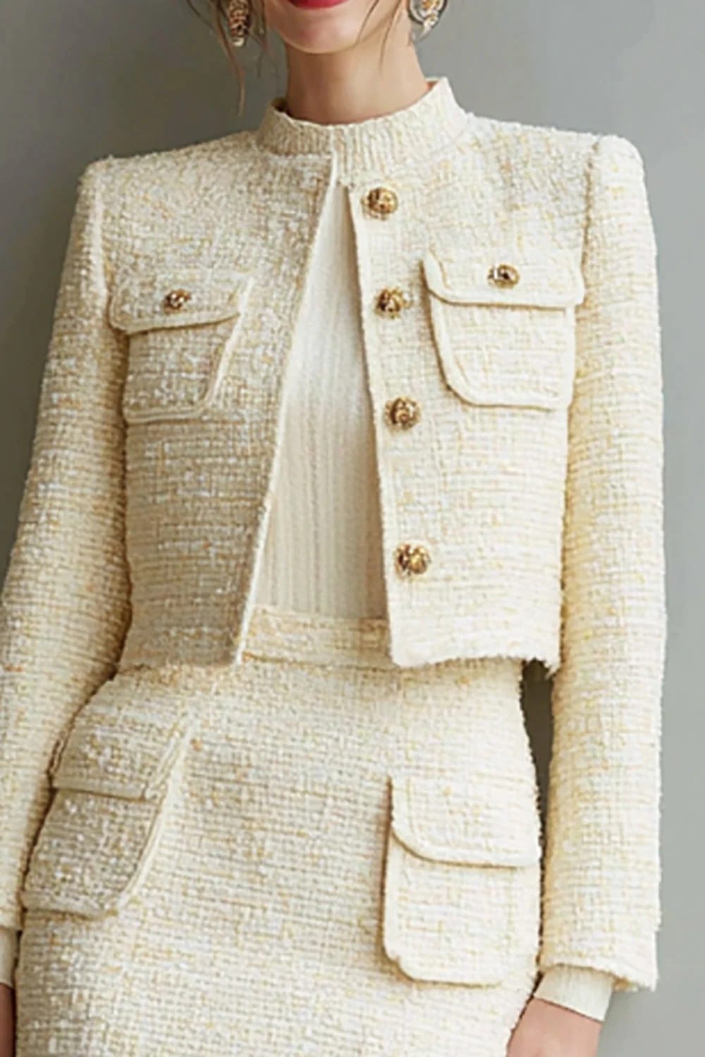 Ivory Bodycon 2-Piece Long Sleeve Work Dress - Image 2