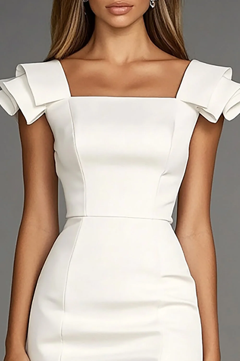 Ivory Bodycon Satin Cap Sleeve Short Work Dress - Image 2
