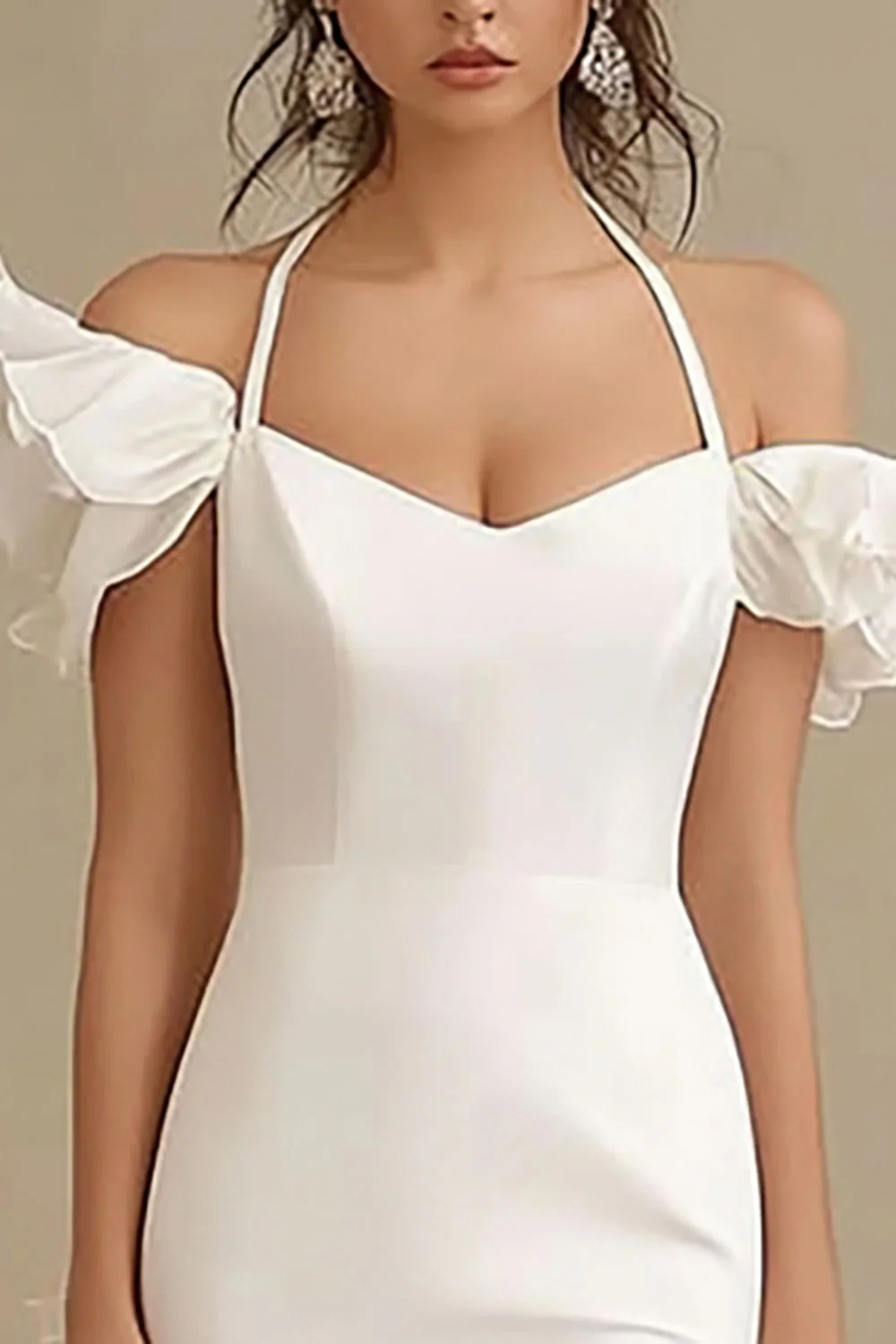 Ivory Cold Shoulder Sheath Ruffled Graduation Dress - Image 2