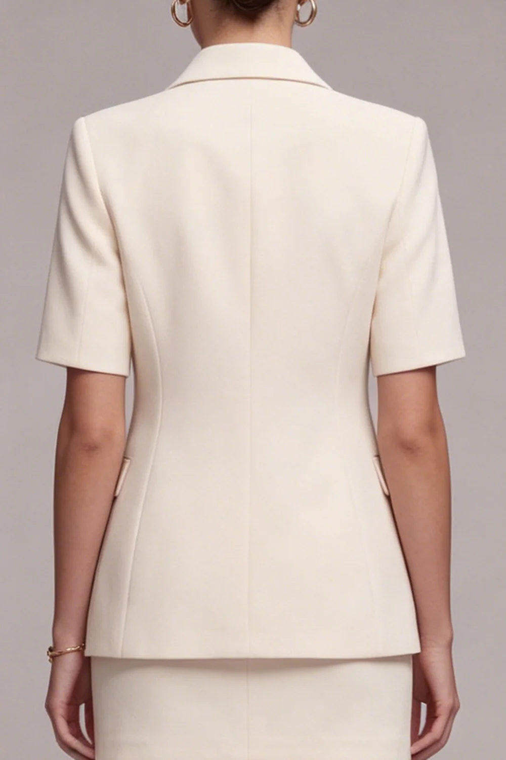 Ivory Half Sleeves 2 Piece Peak Lapel Single Breasted Work Dress - Image 5