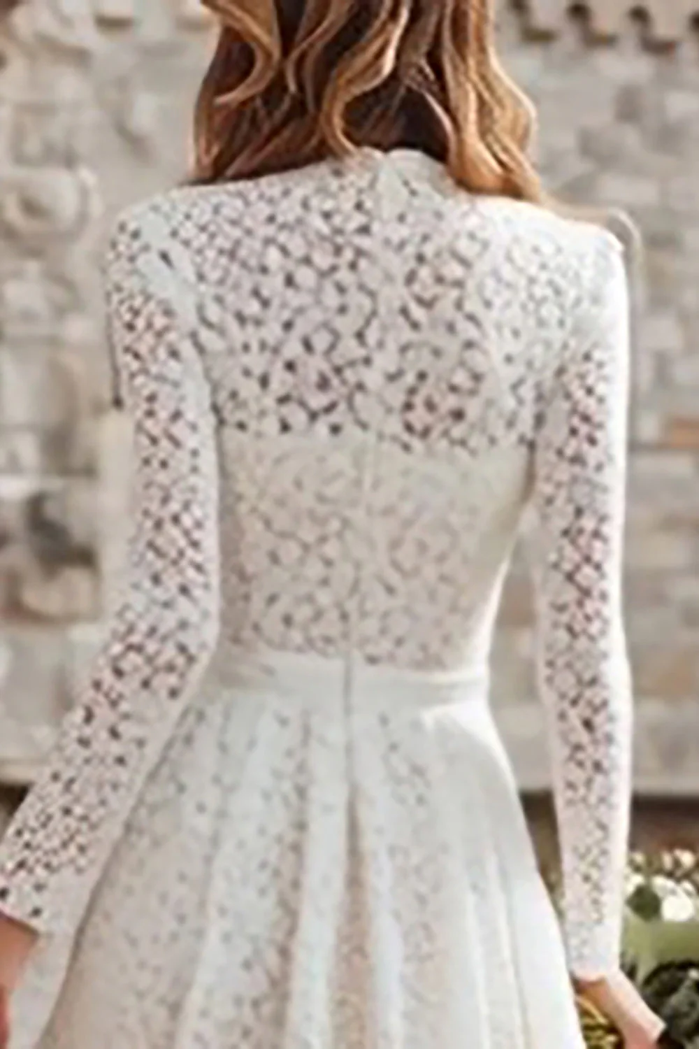 Ivory Lace A Line High Neck Rehearsal Dinner Dress - Image 4
