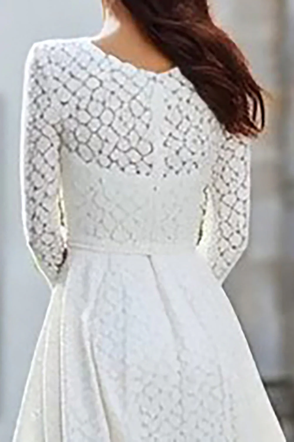 Ivory Lace A Line Long Wedding Reception Dress with Long Sleeves - Image 4