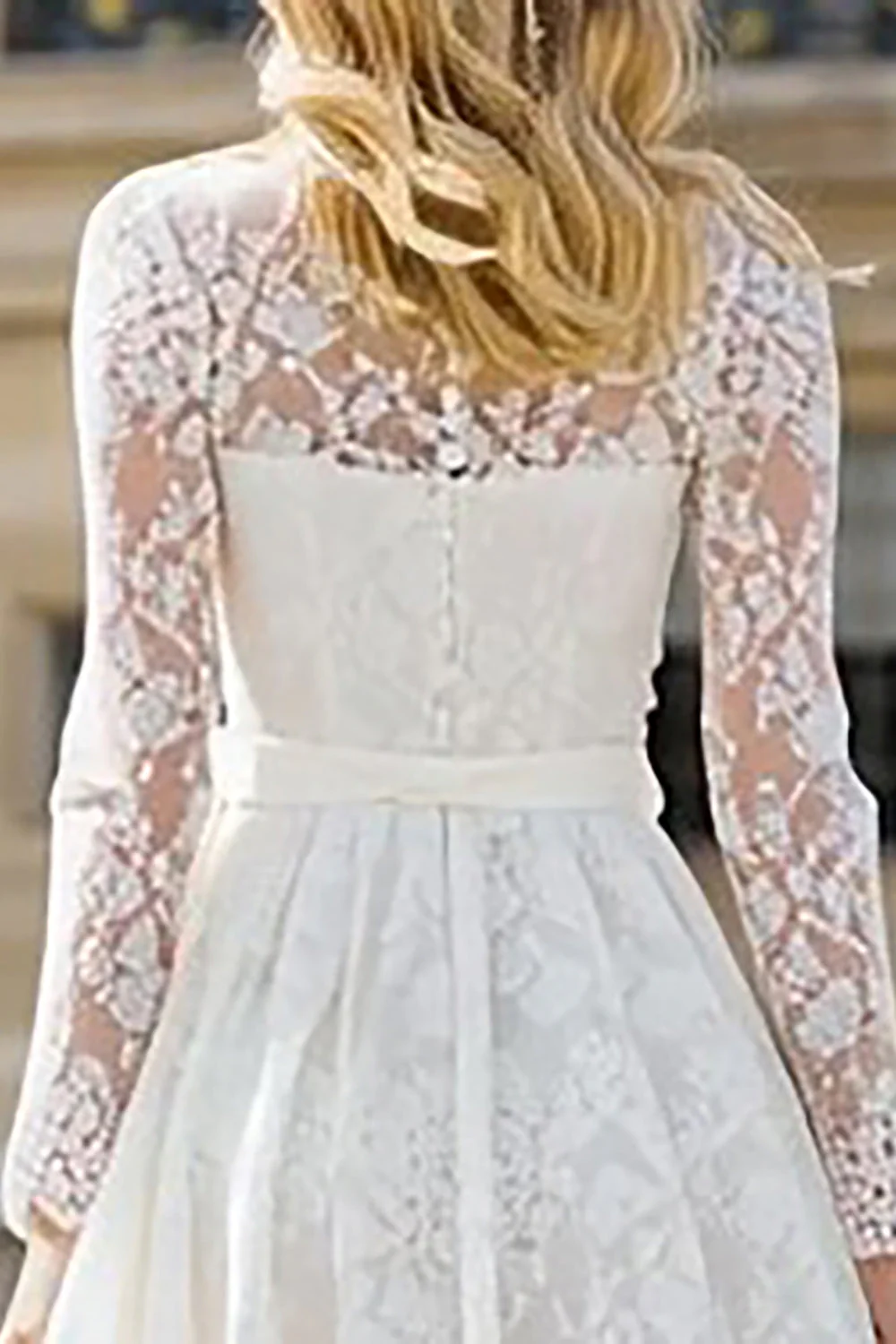 Ivory Lace A Line Round Neck Tea Length Engagement Dress with Bows - Image 4