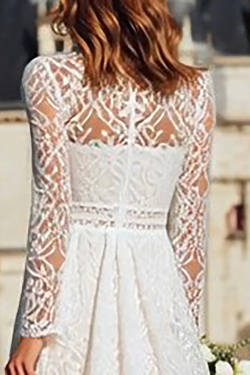 Ivory Lace High Neck Long Sleeve Engagement Dress - Image 4