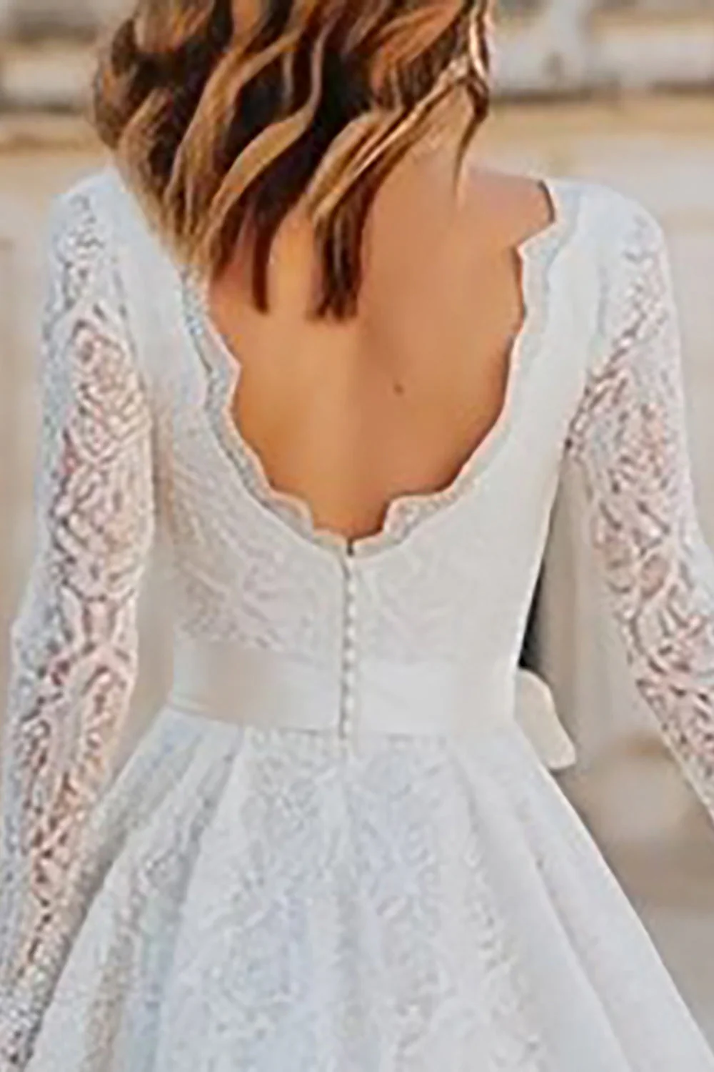 Ivory Lace V Neck A Line Midi Engagement Dress with Bow - Image 4