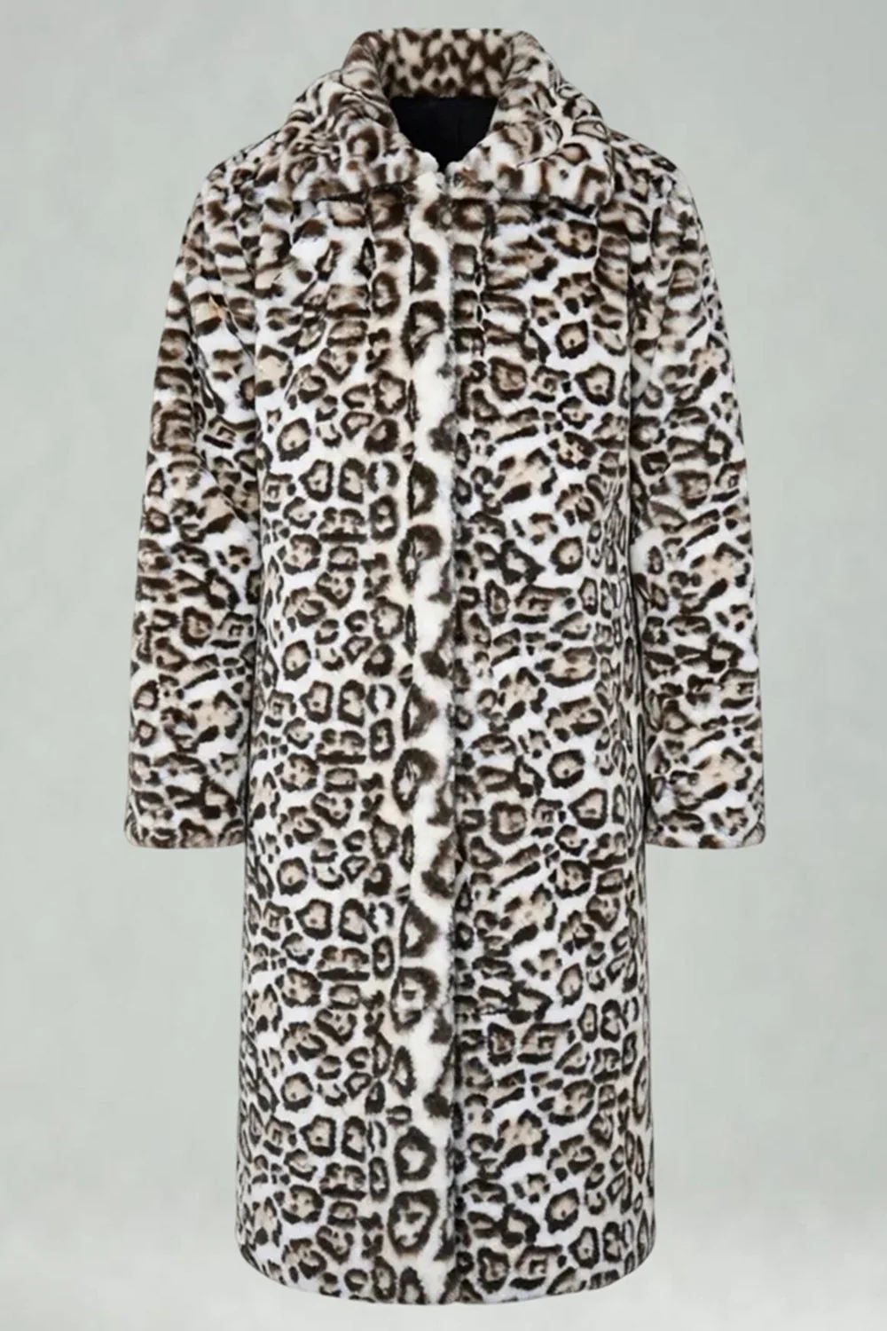 Ivory Leopard Faux Fur Warmth Long Men's Coat with Pockets - Image 5