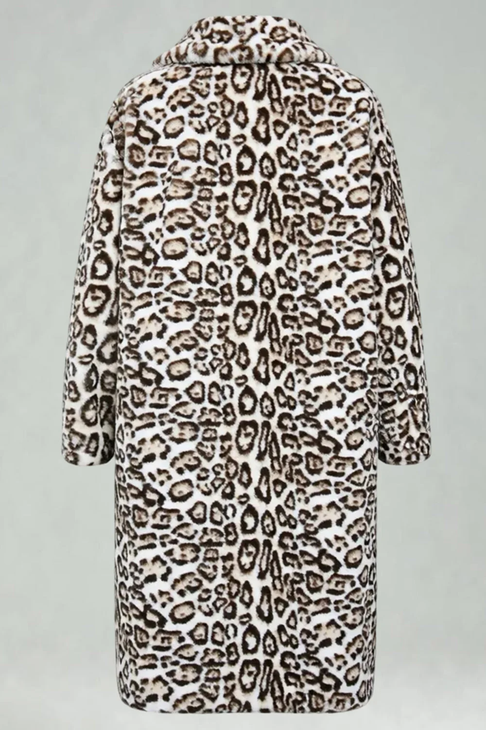 Ivory Leopard Faux Fur Warmth Long Men's Coat with Pockets - Image 6